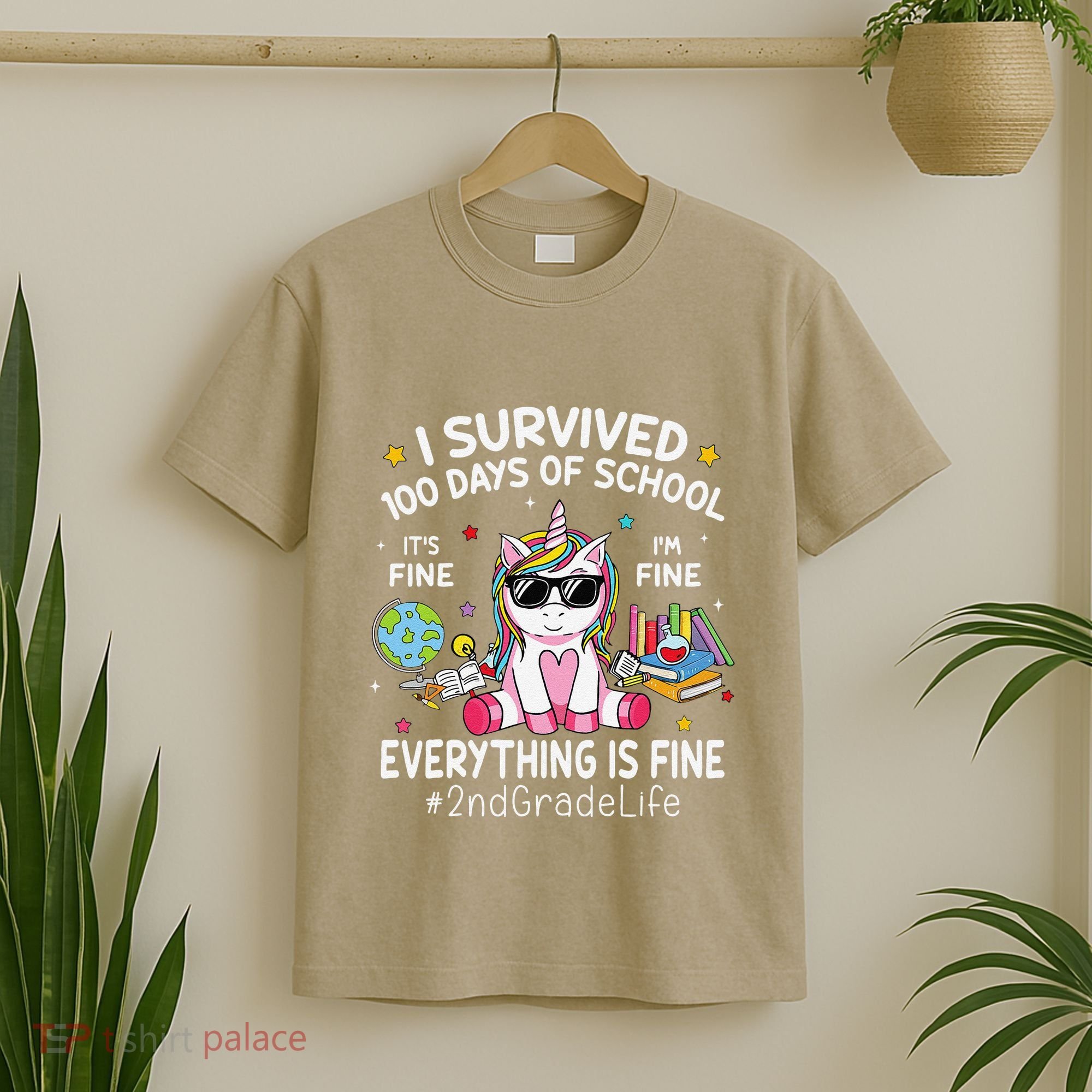 Unicorn I Survived 100 Days Of School Its Fine 2nd Grade T-Shirt