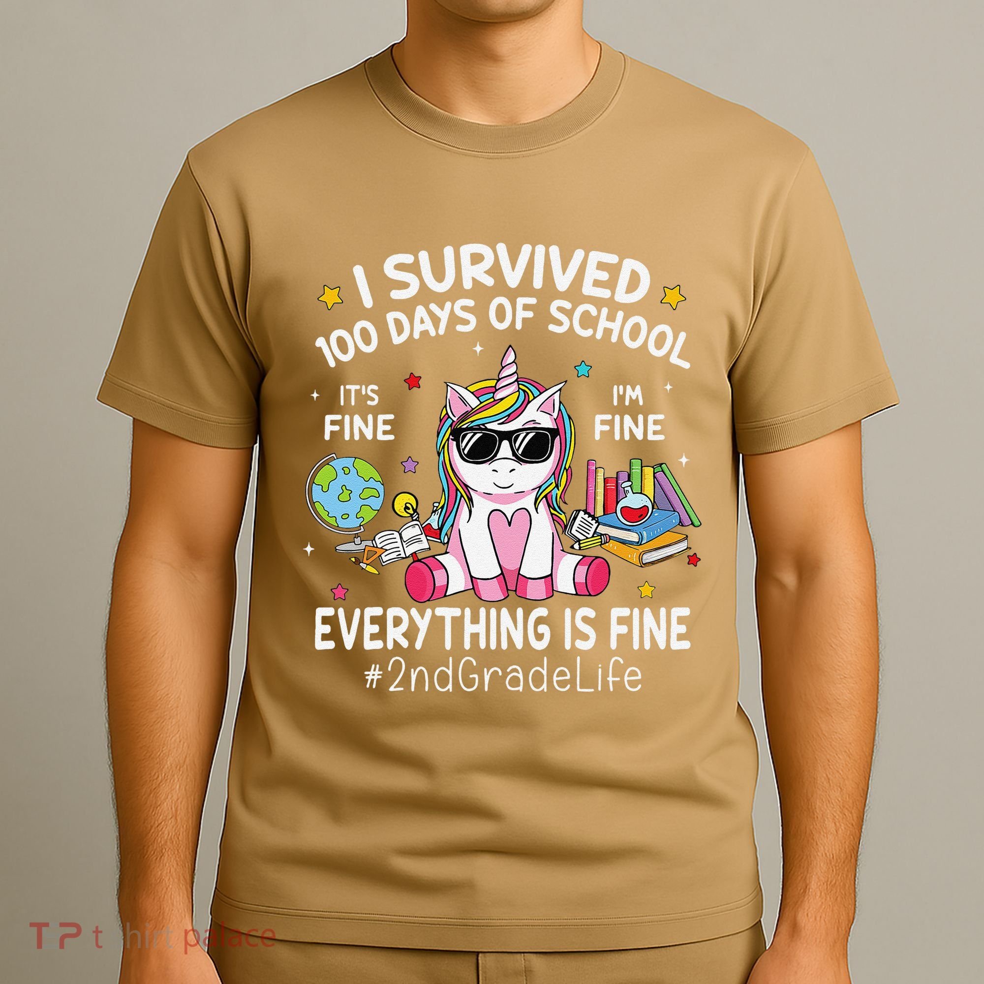 Unicorn I Survived 100 Days Of School Its Fine 2nd Grade T-Shirt
