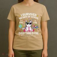 Unicorn I Survived 100 Days Of School Its Fine 2nd Grade T-Shirt thumb 4
