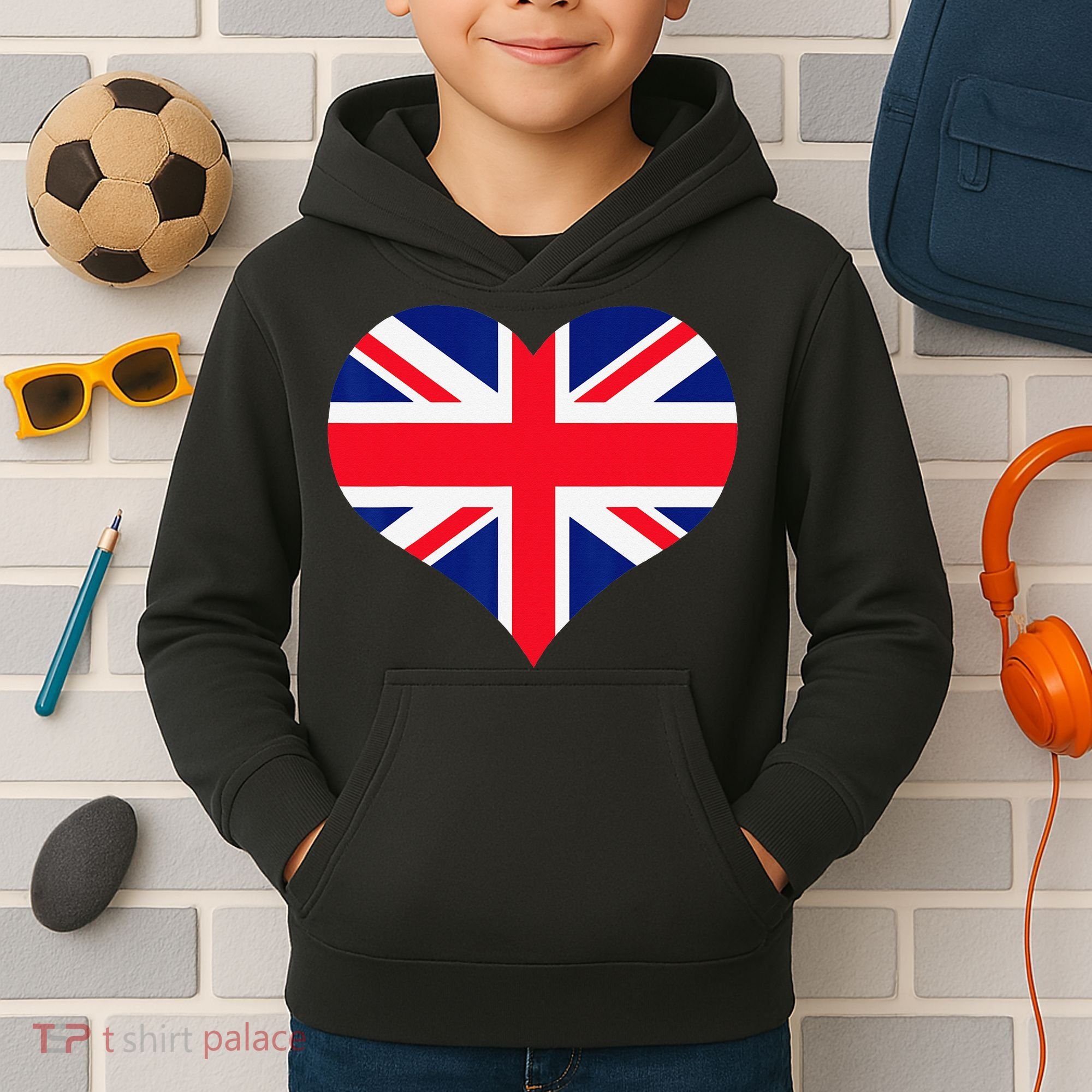 Union Jack British Flag Heart British Isles Kids Hoodie