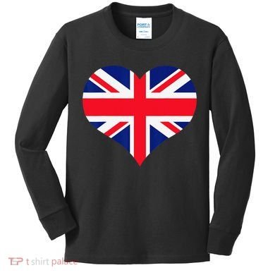 Union Jack British Flag Heart British Isles Kids Long Sleeve Shirt