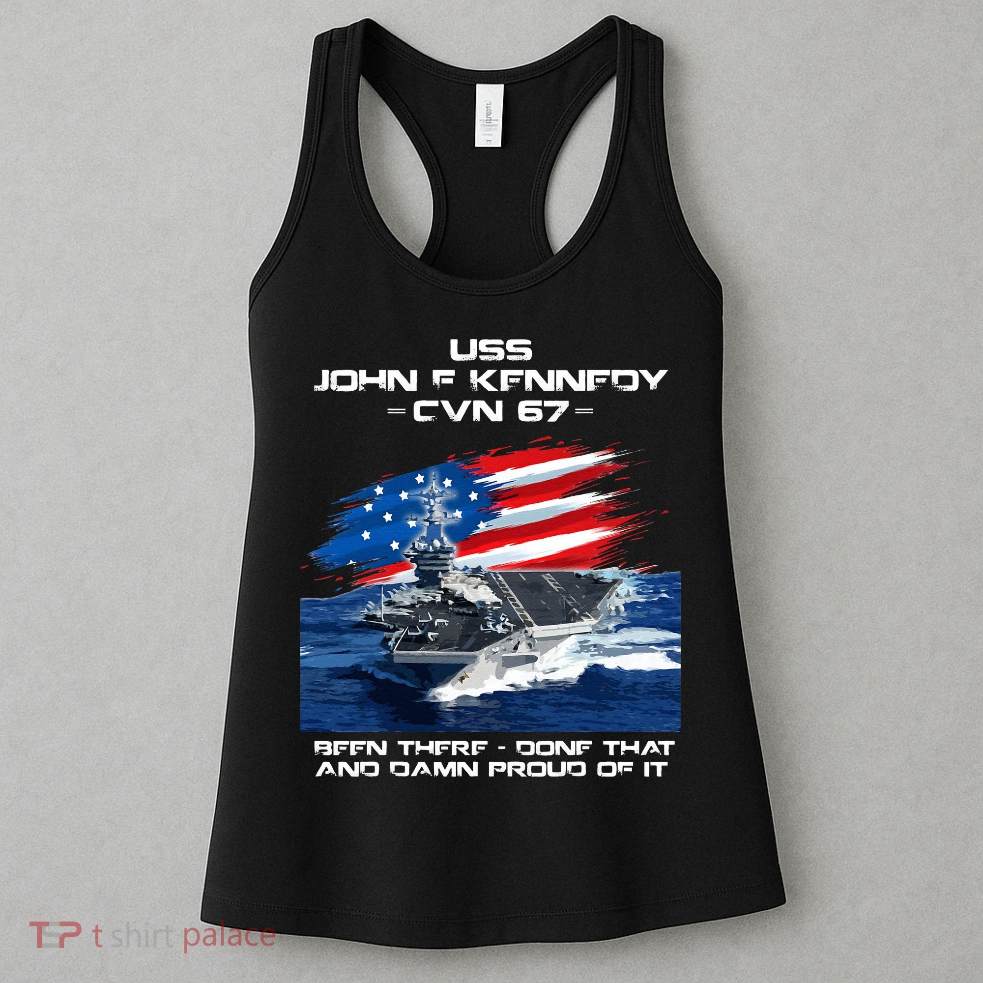 USS John F Kennedy CV 67 Aircraft Carrier Veteran USA Flag Women's Tank Top