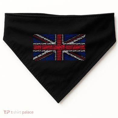 Union Jack With City Called Word Art Gift USA-Made Doggie Bandana