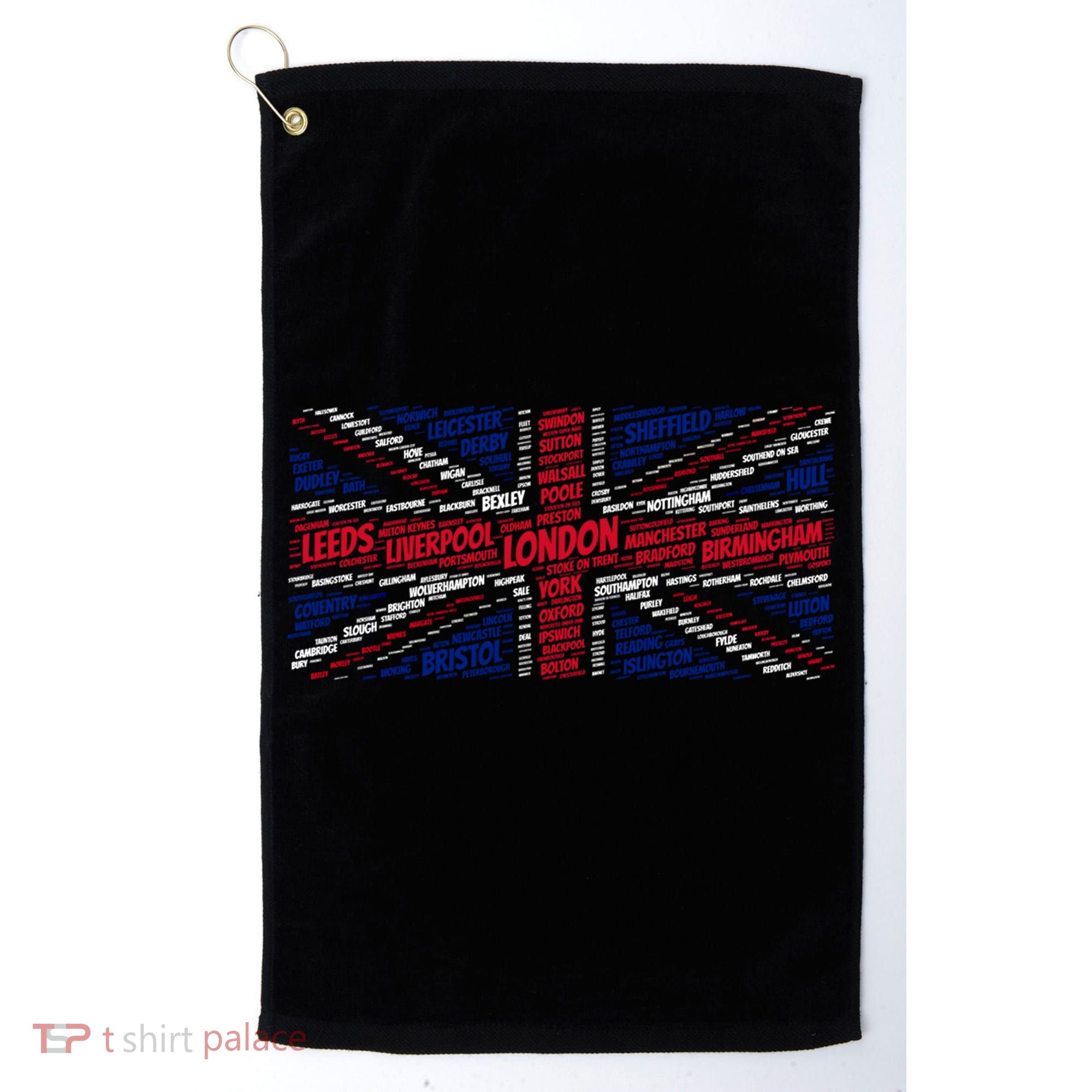 Union Jack With City Called Word Art Gift Golf Towel