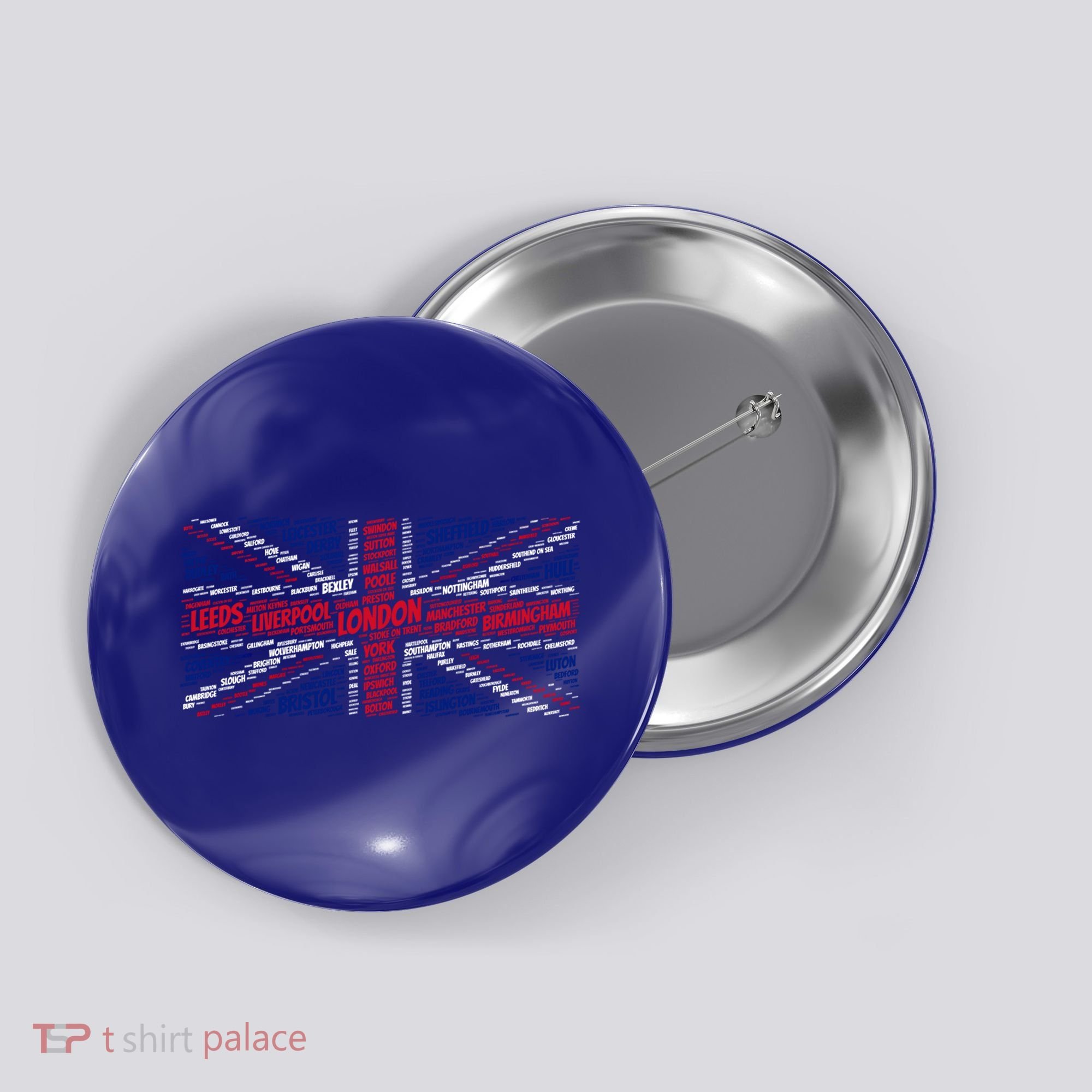 Union Jack With City Called Word Art Gift Button