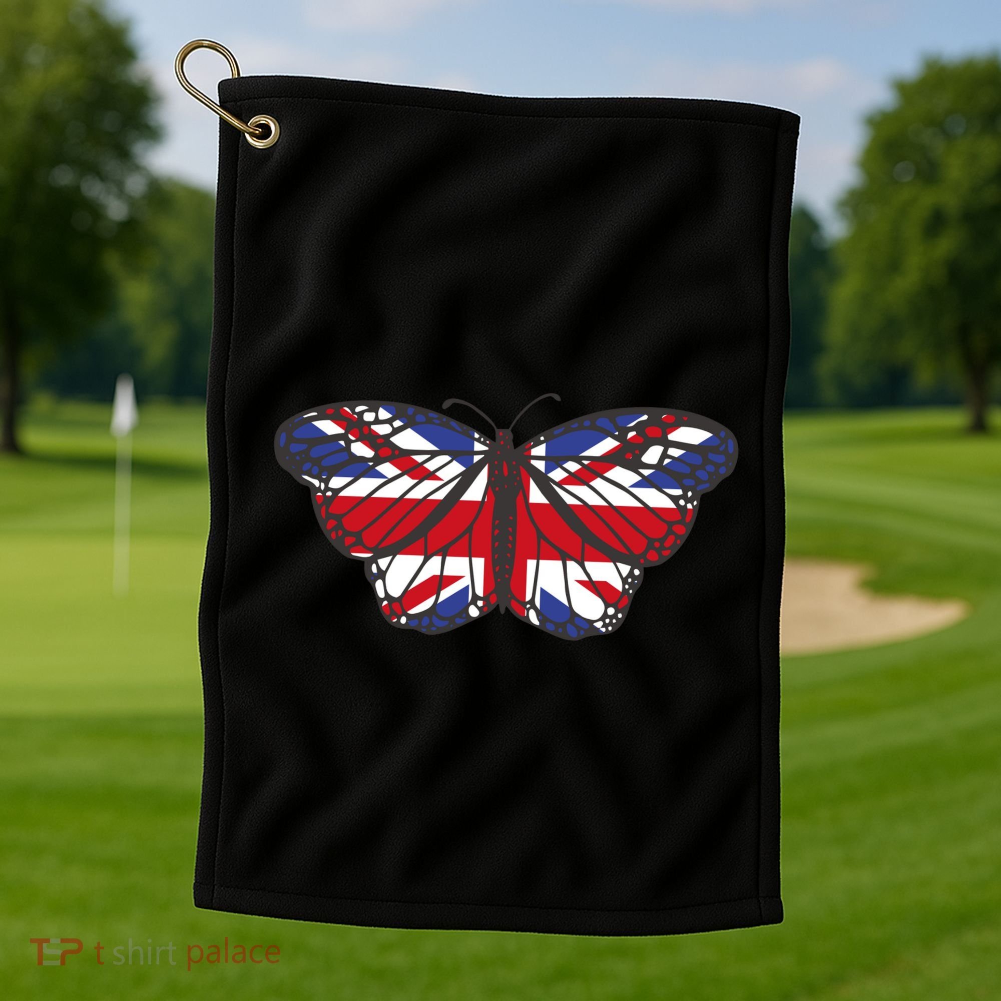 United Kingdom Flag Butterfly Golf Towel