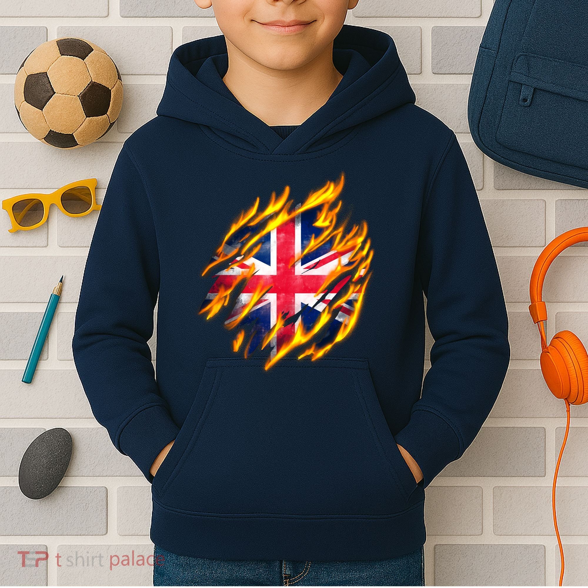 United Kingdom Flame Flag Kids Hoodie