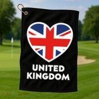 United Kingdom Flag Heart Shaped England Union Jack Gift Golf Towel thumb 1