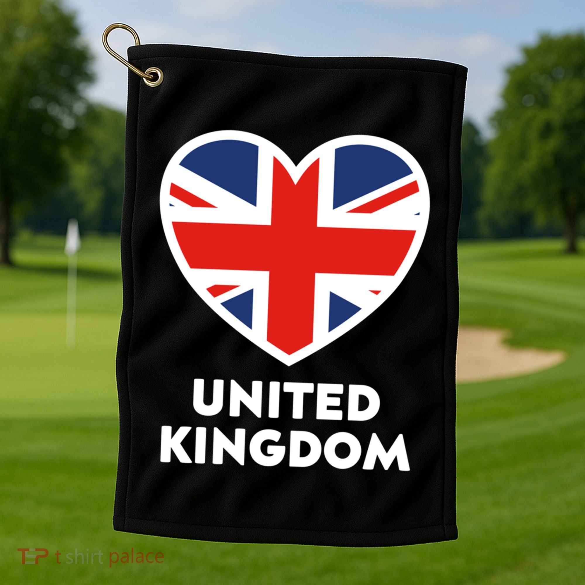 United Kingdom Flag Heart Shaped England Union Jack Gift Golf Towel