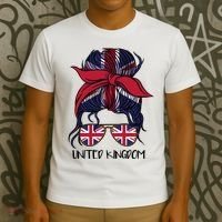 United Kingdom Flag Messy Girl Bun T-Shirt thumb 3