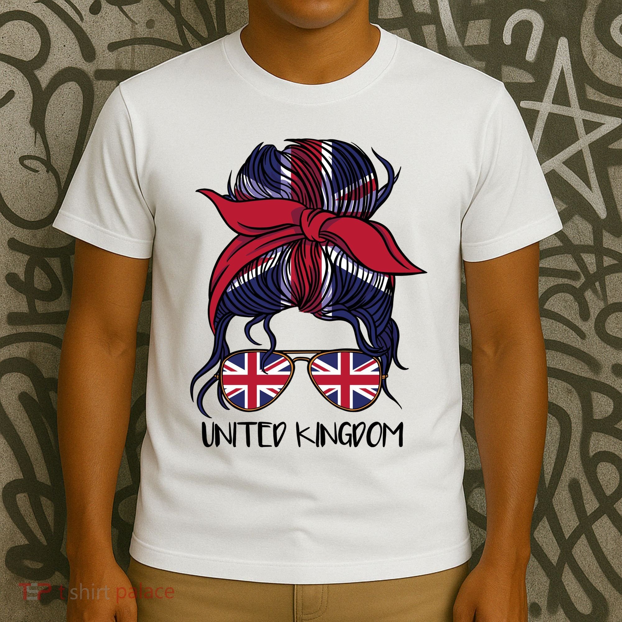 United Kingdom Flag Messy Girl Bun T-Shirt