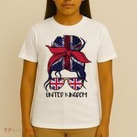 United Kingdom Flag Messy Girl Bun T-Shirt thumb 4