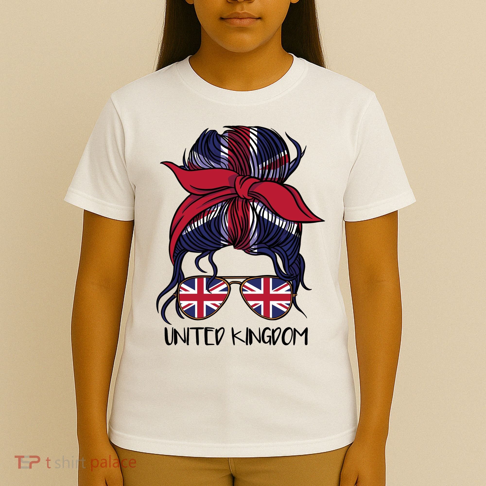 United Kingdom Flag Messy Girl Bun T-Shirt