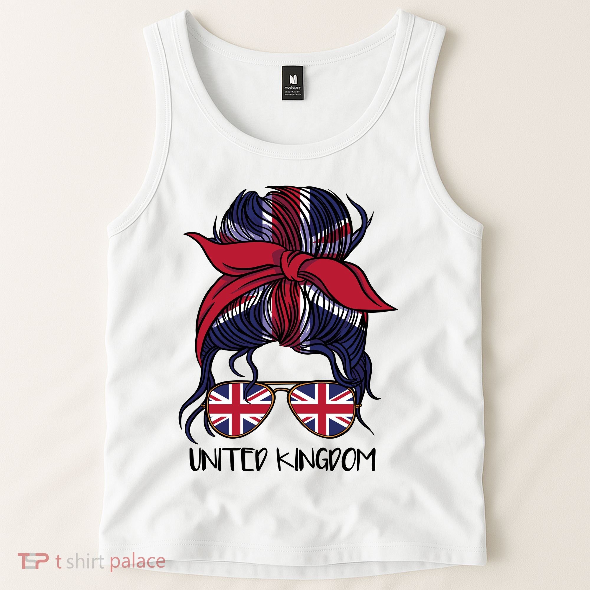 United Kingdom Flag Messy Girl Bun Tank Top