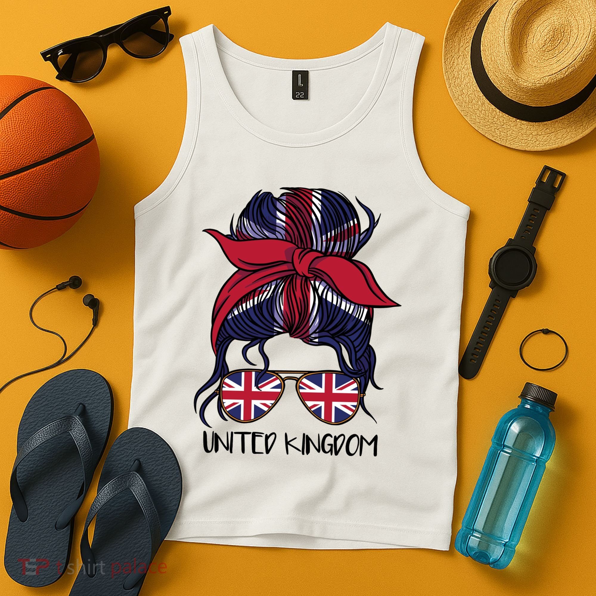 United Kingdom Flag Messy Girl Bun Tank Top
