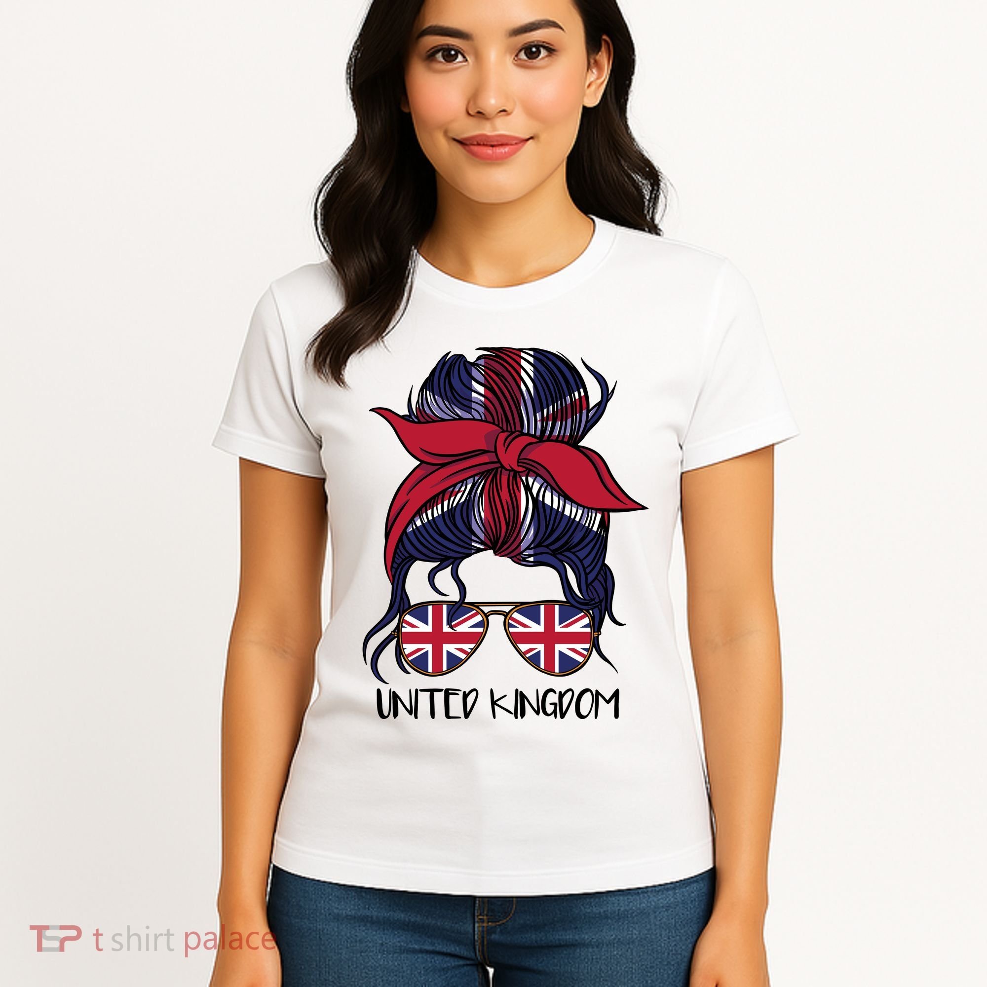 United Kingdom Flag Messy Girl Bun Women's T-Shirt