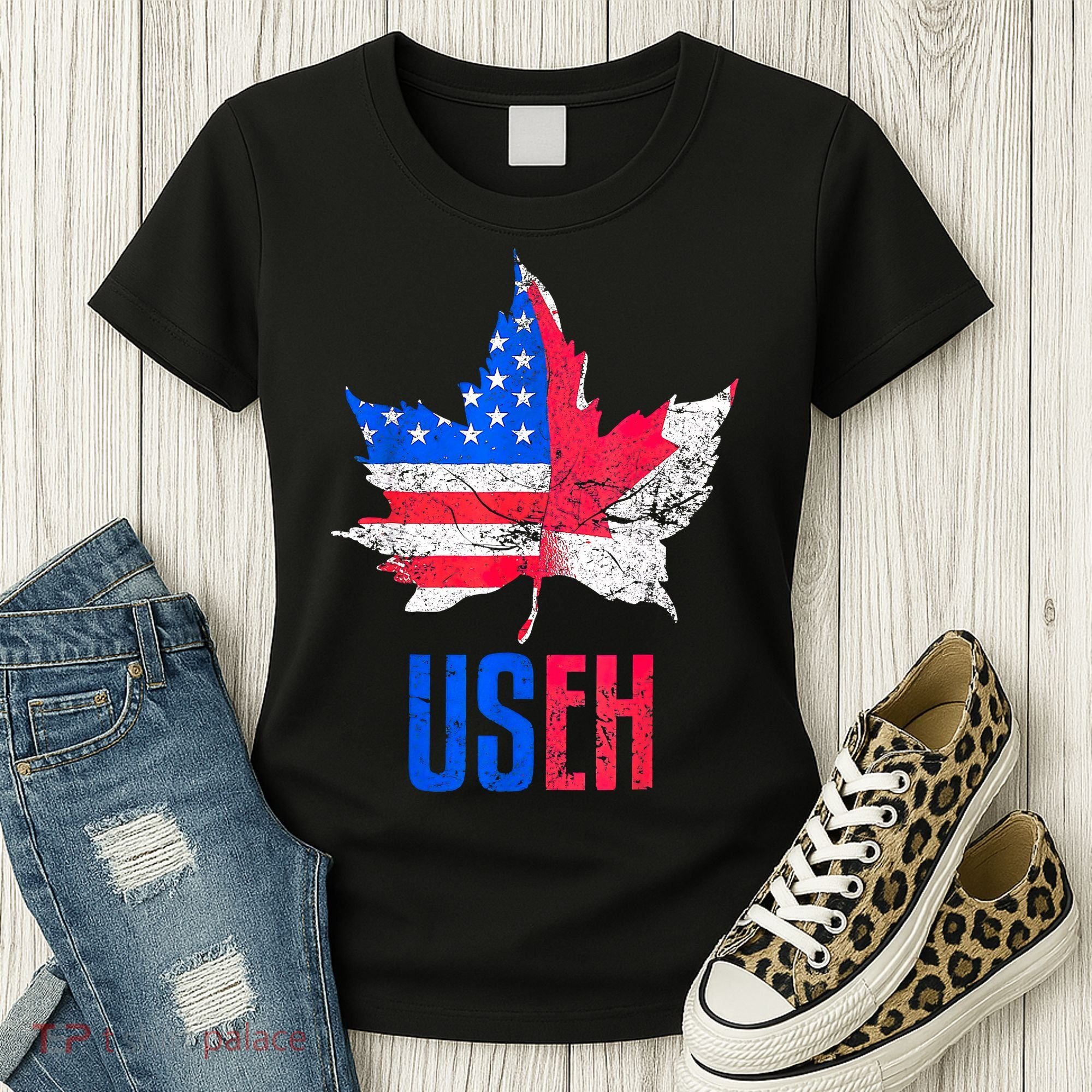 UsEh Leaf Canadian American Flag Canada Usa Patriotic Women's T-Shirt