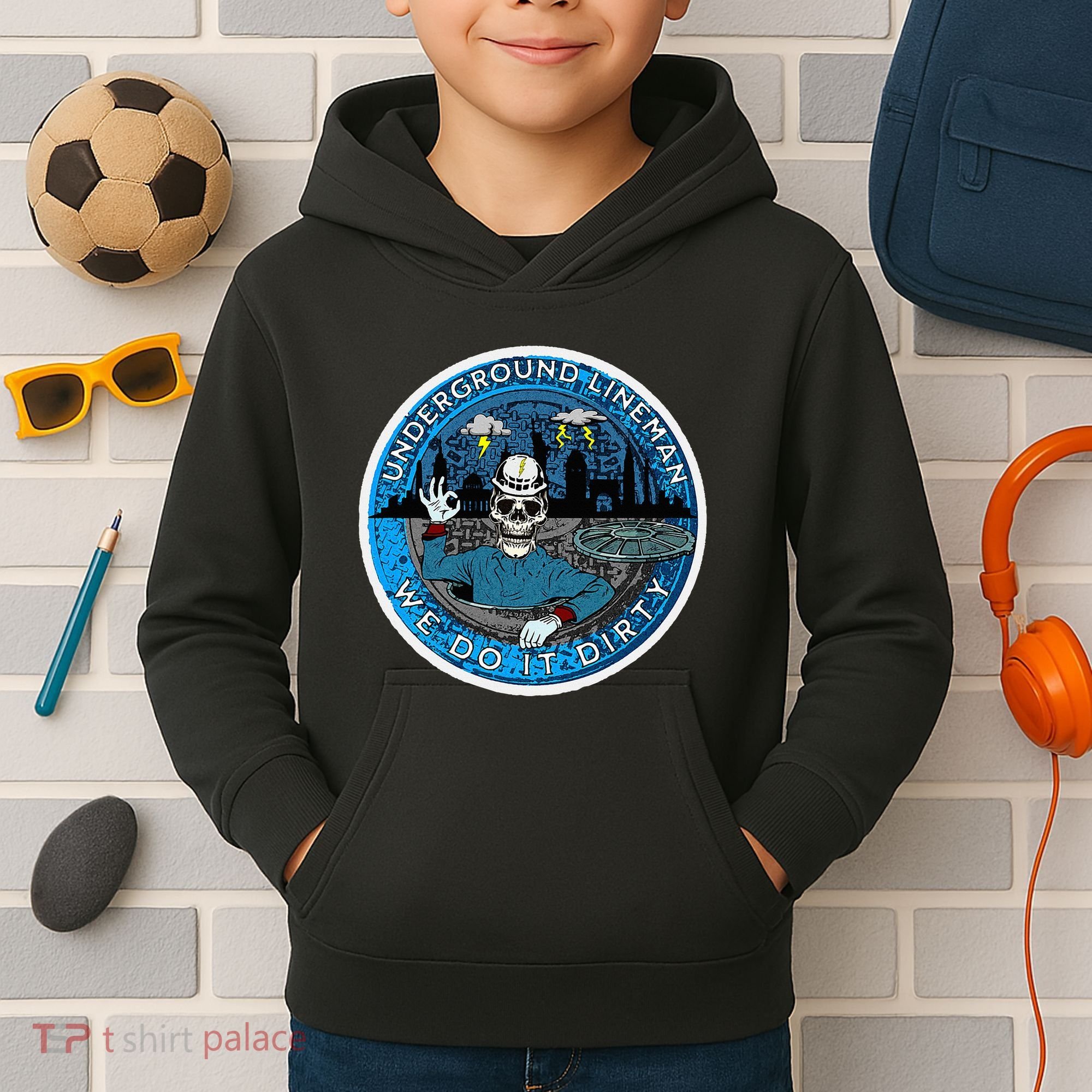 Underground Lineman Cable Splicer Kids Hoodie