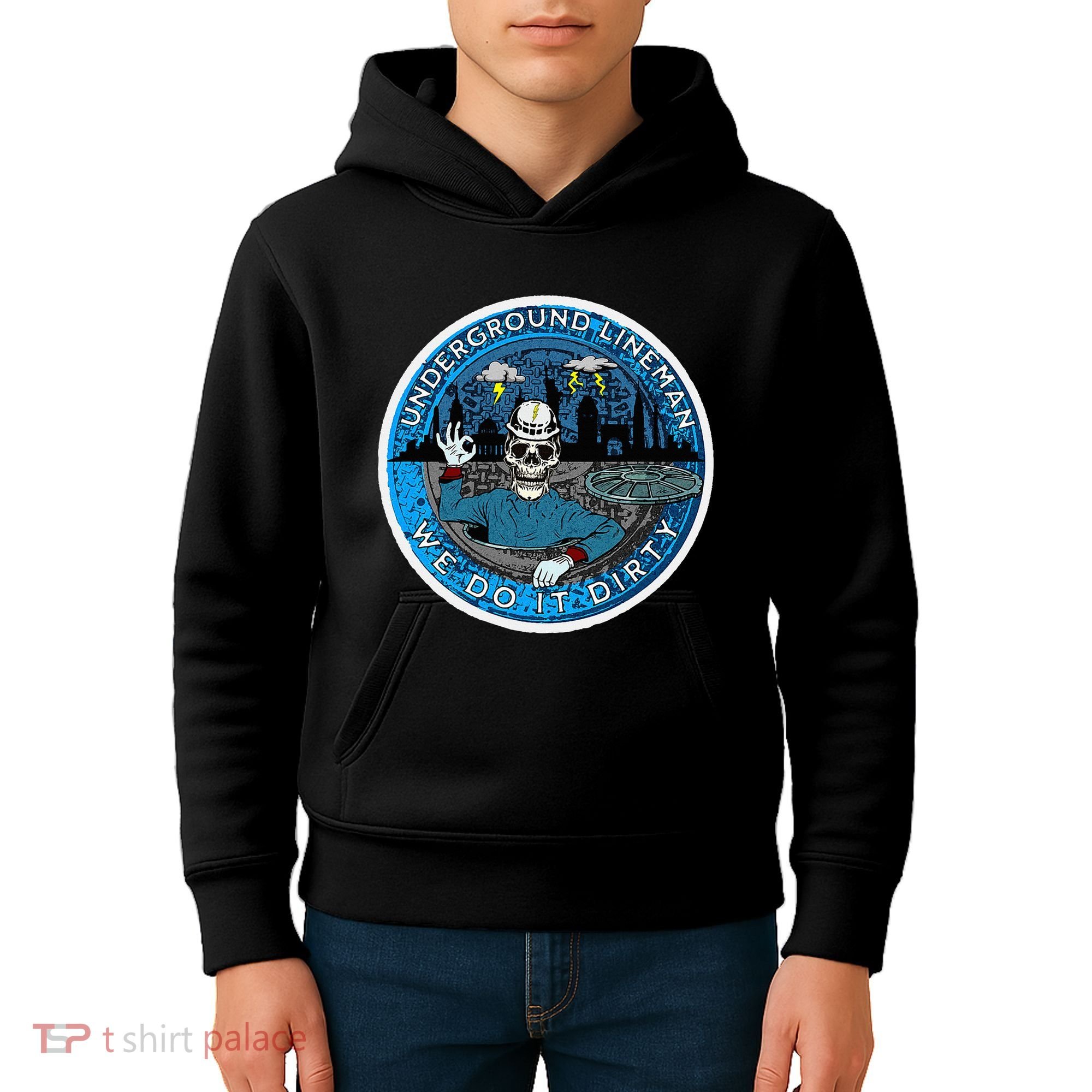 Underground Lineman Cable Splicer Kids Hoodie