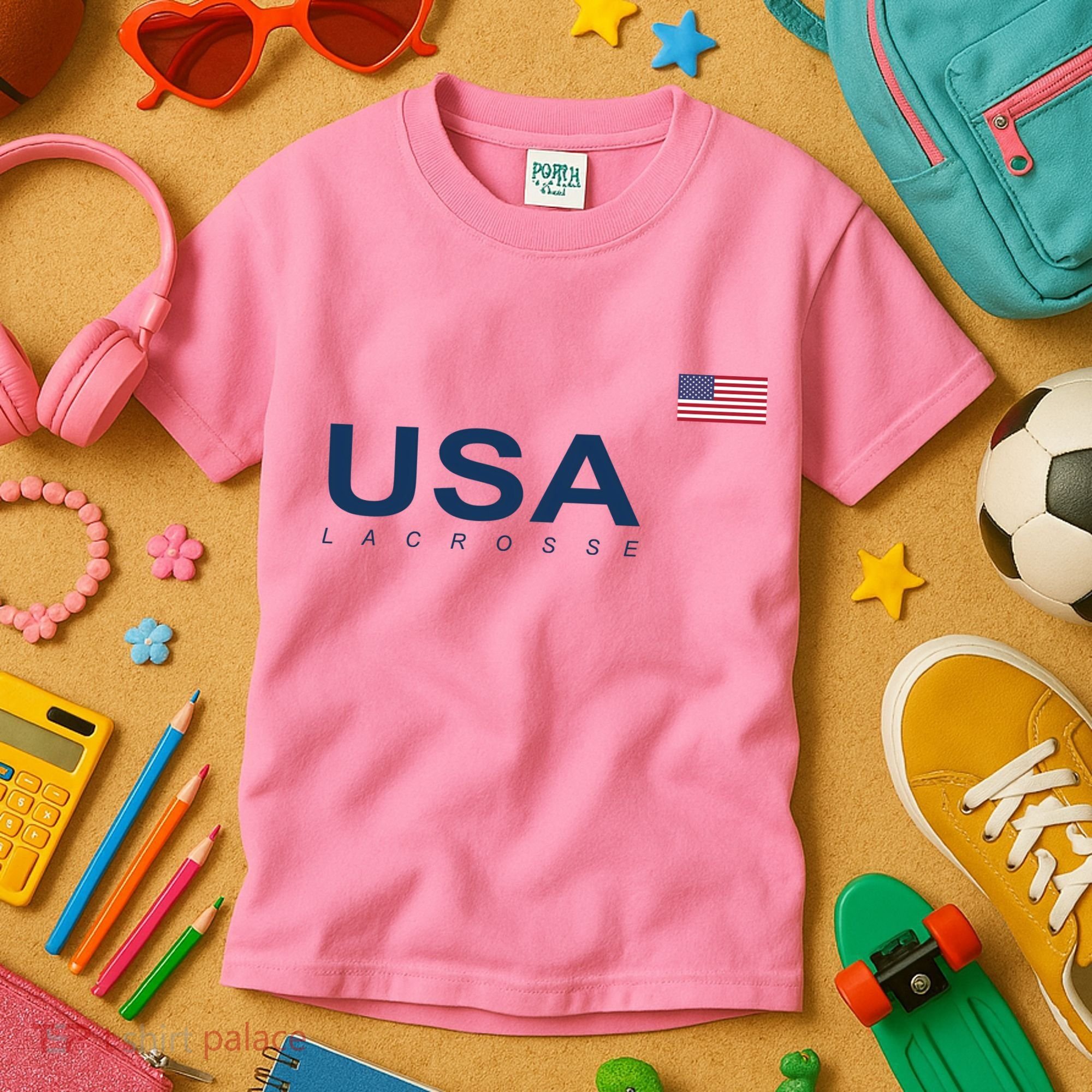 Usa Lacrosse Flag Gift Kids T-Shirt