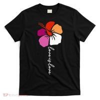 Unique Lesbian Pride Flag Colors Hibiscus LGBT Lesbian T-Shirt thumb 0