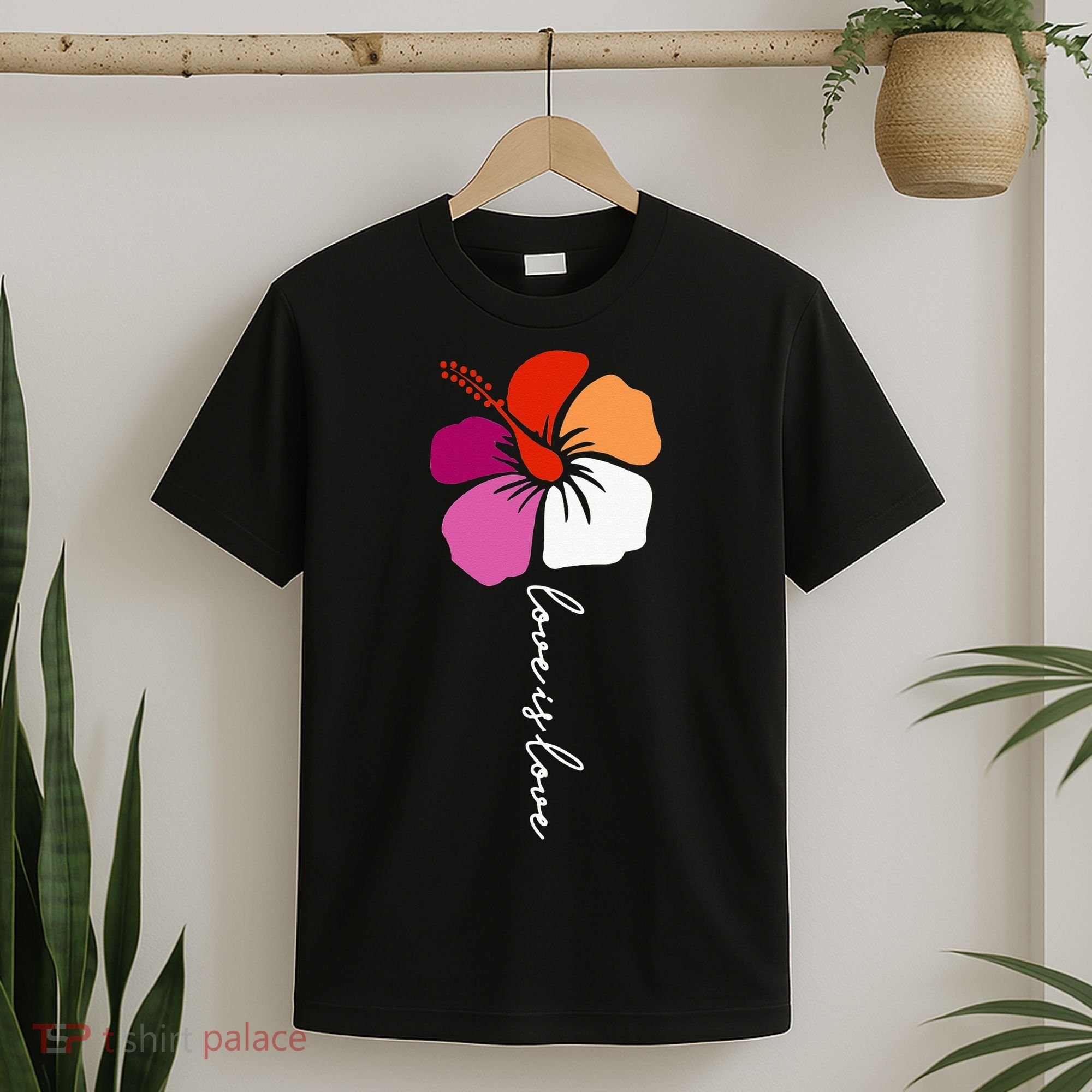 Unique Lesbian Pride Flag Colors Hibiscus LGBT Lesbian T-Shirt