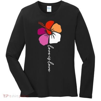 Unique Lesbian Pride Flag Colors Hibiscus LGBT Lesbian Women's Long Sleeve Shirt