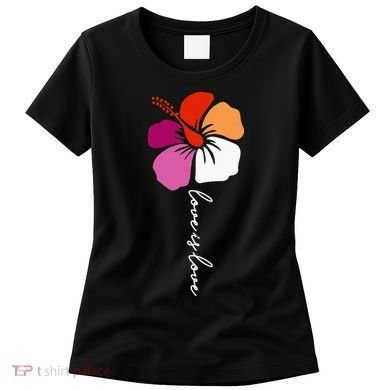 Unique Lesbian Pride Flag Colors Hibiscus LGBT Lesbian Women's T-Shirt