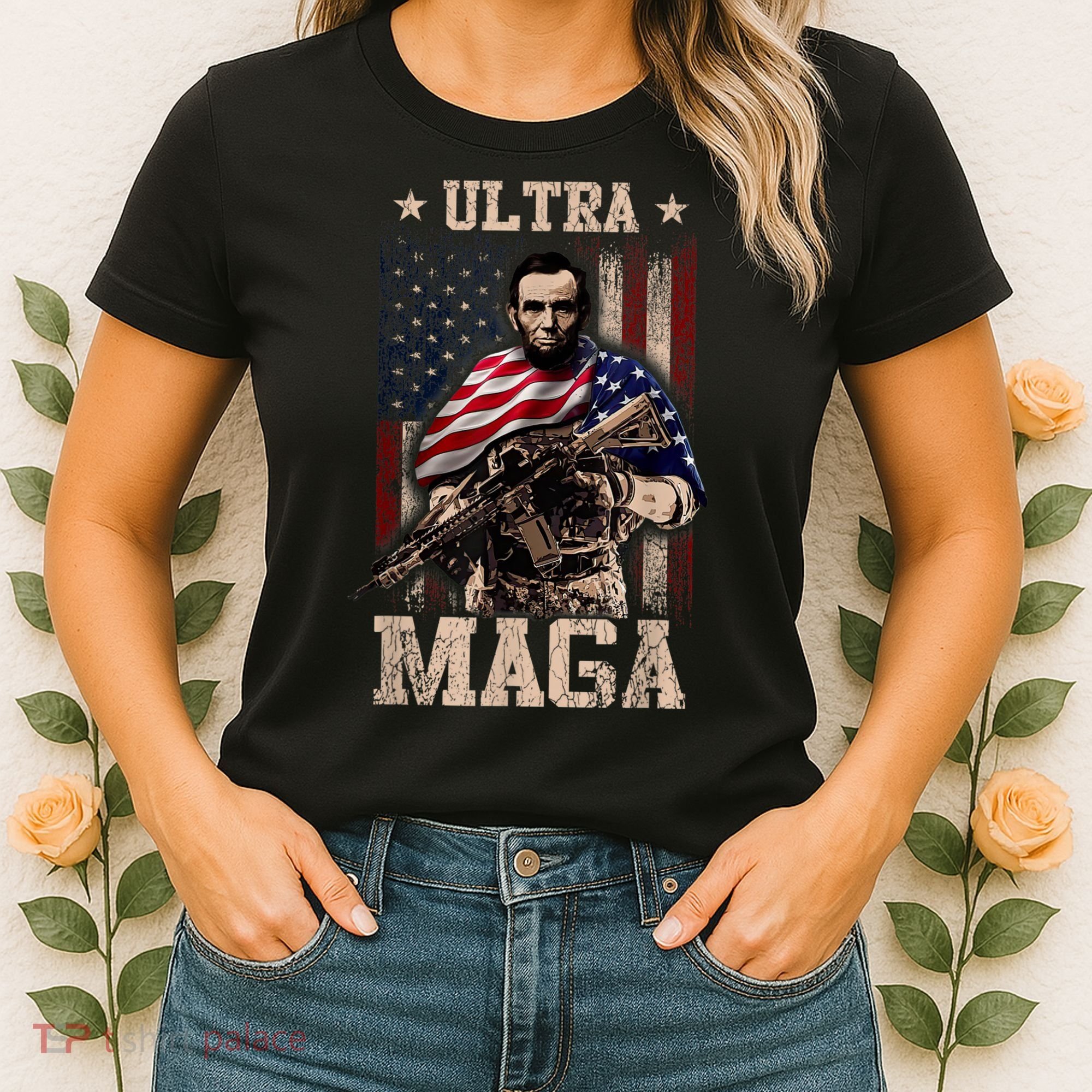 Ultra Maga 4th Of July Abraham Lincoln Gun 2nd Amendment Women's T-Shirt