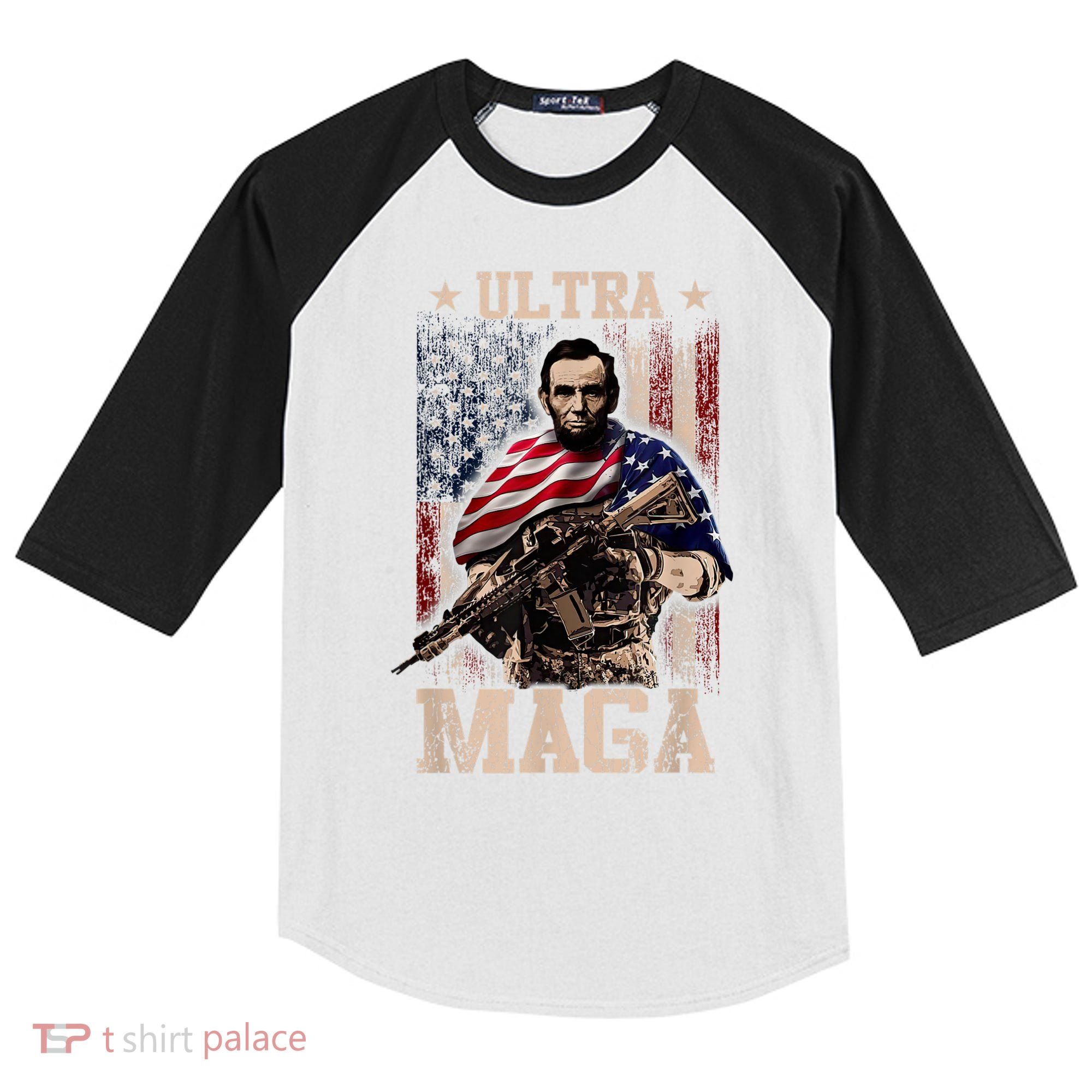 Ultra Maga 4th Of July Abraham Lincoln Gun 2nd Amendment Kids Colorblock Raglan Jersey