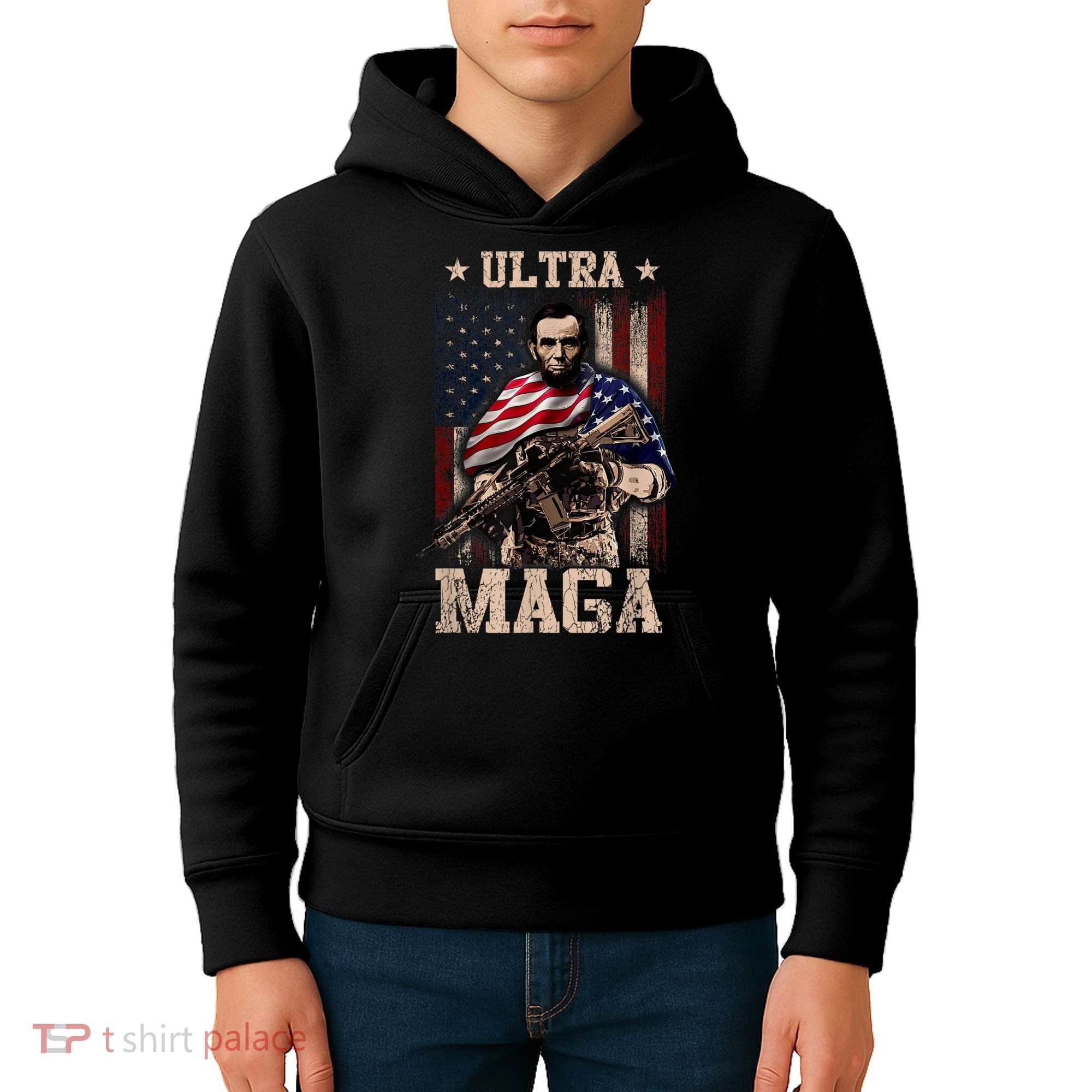 Ultra Maga 4th Of July Abraham Lincoln Gun 2nd Amendment Kids Hoodie