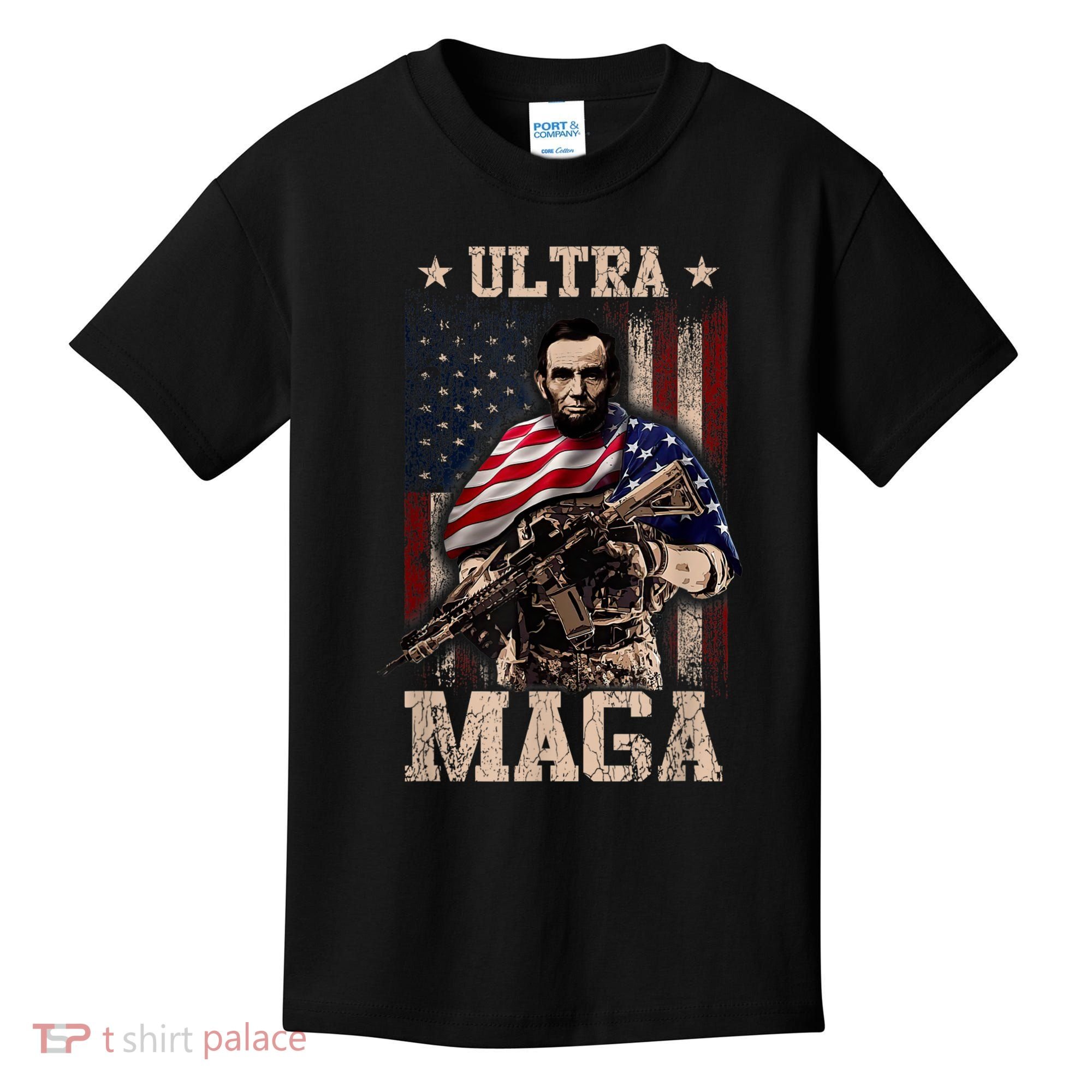 Ultra Maga 4th Of July Abraham Lincoln Gun 2nd Amendment Kids T-Shirt