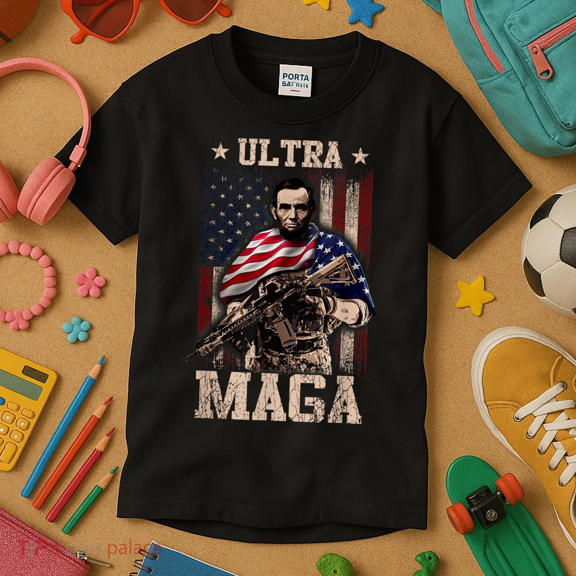 Ultra Maga 4th Of July Abraham Lincoln Gun 2nd Amendment Kids T-Shirt