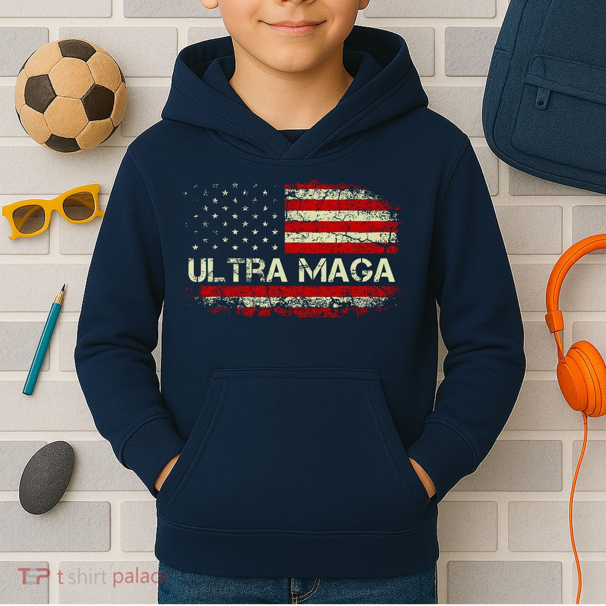 Ultra Maga American Flag Kids Hoodie