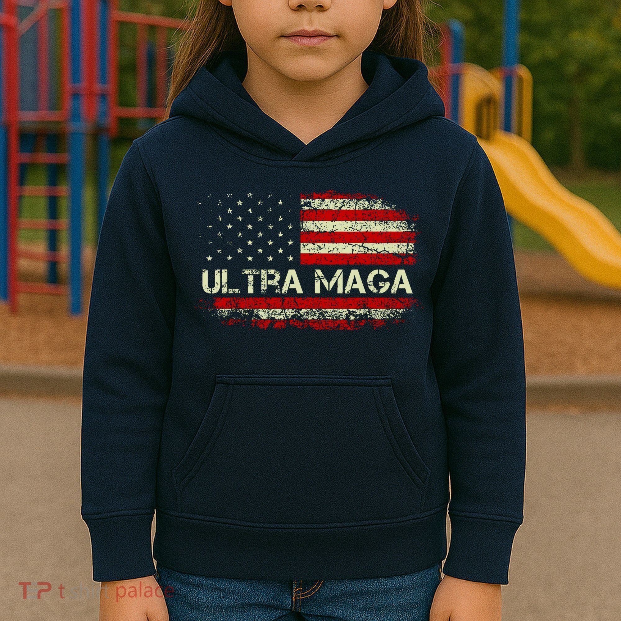 Ultra Maga American Flag Kids Hoodie