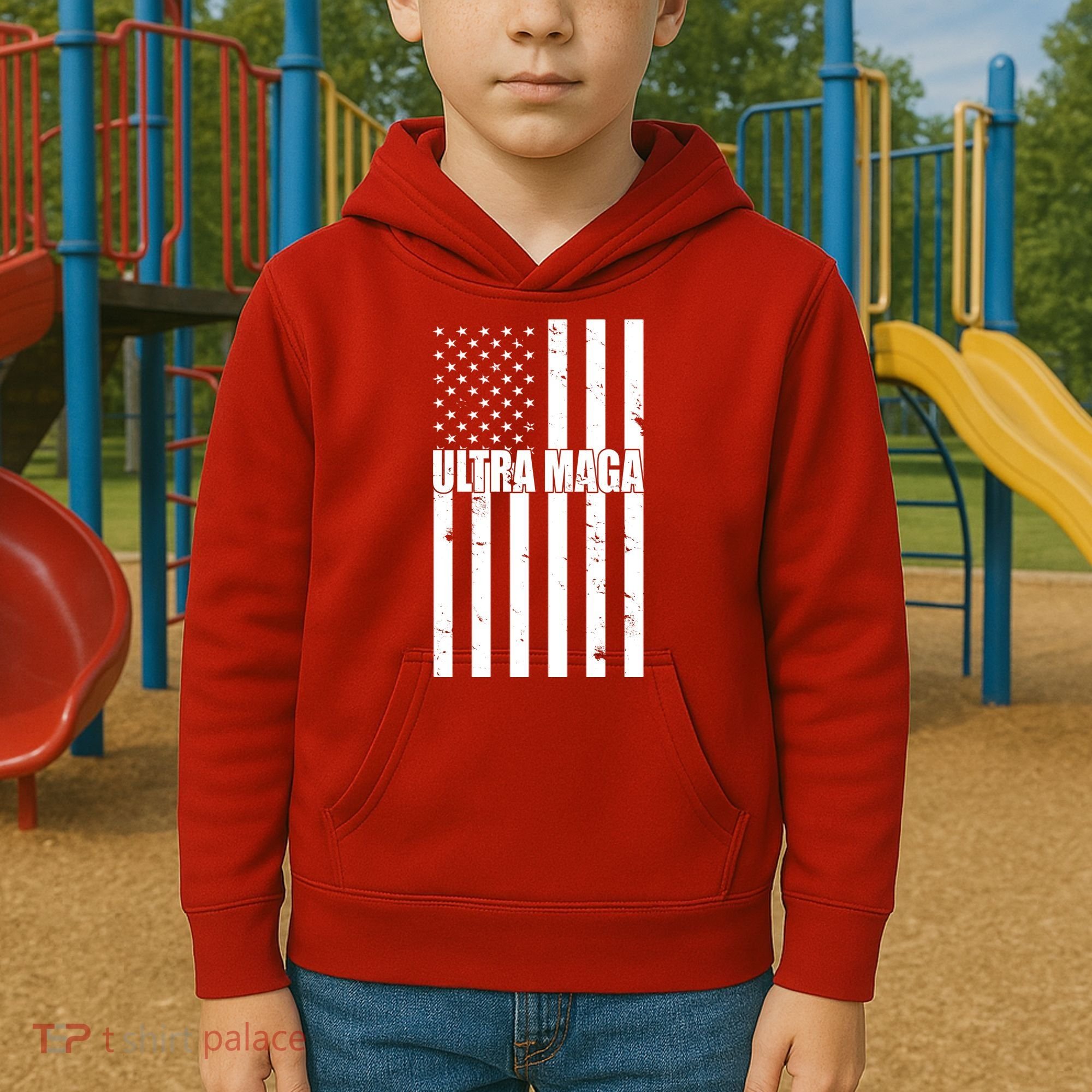 Ultra Maga American Flag Kids Hoodie