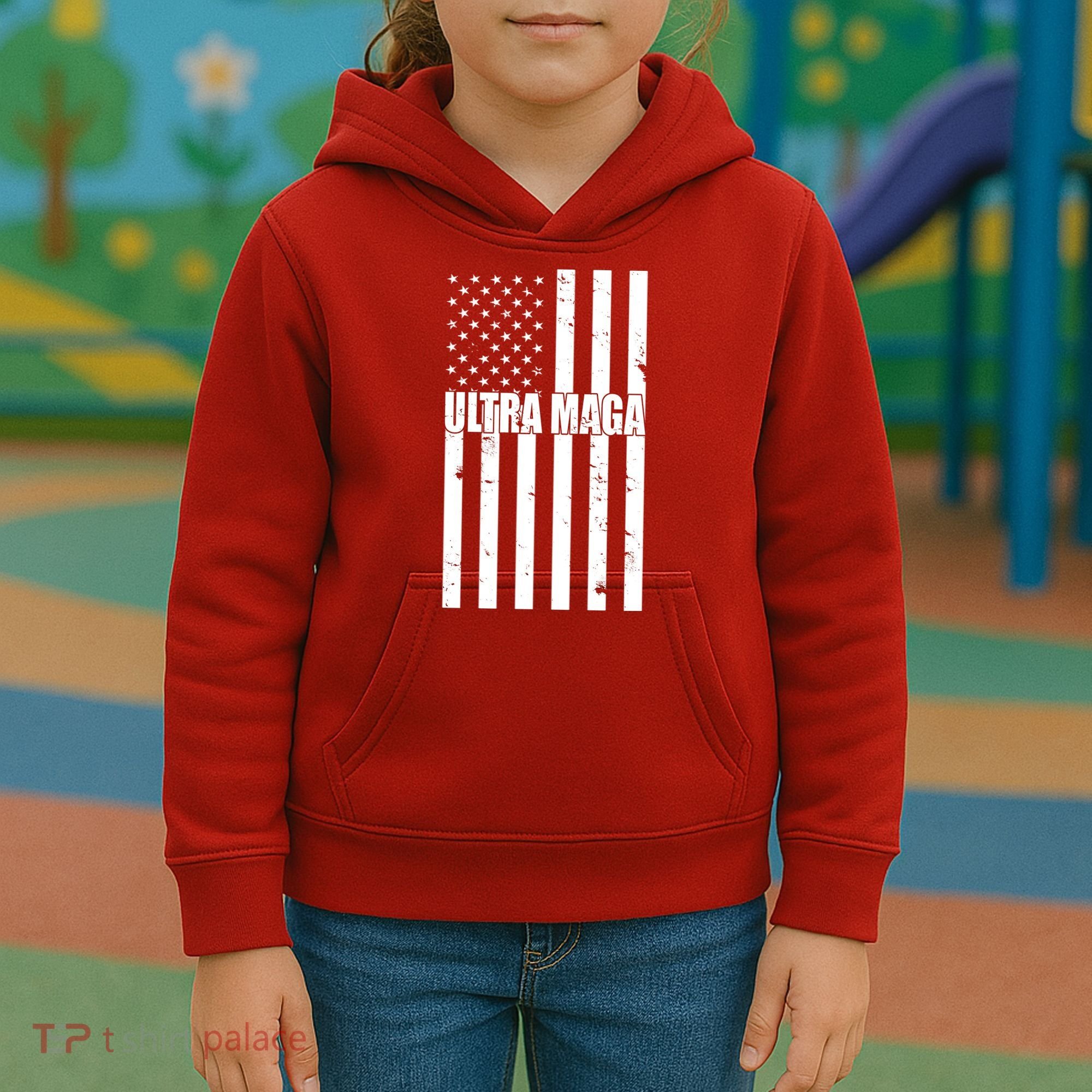 Ultra Maga American Flag Kids Hoodie