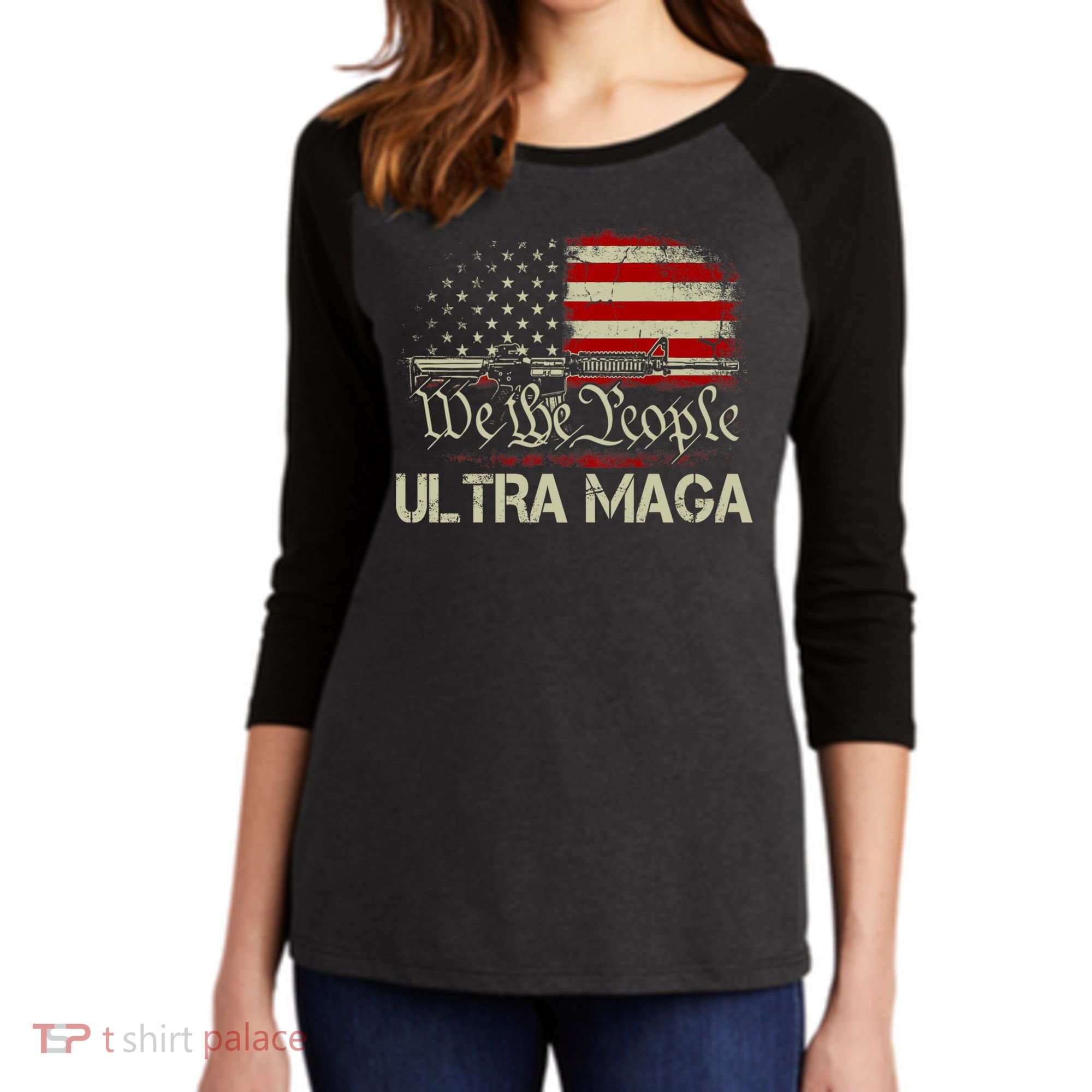 Ultra MAGA American Flag We The People 1776 Women's Tri-Blend 3/4-Sleeve Raglan Shirt