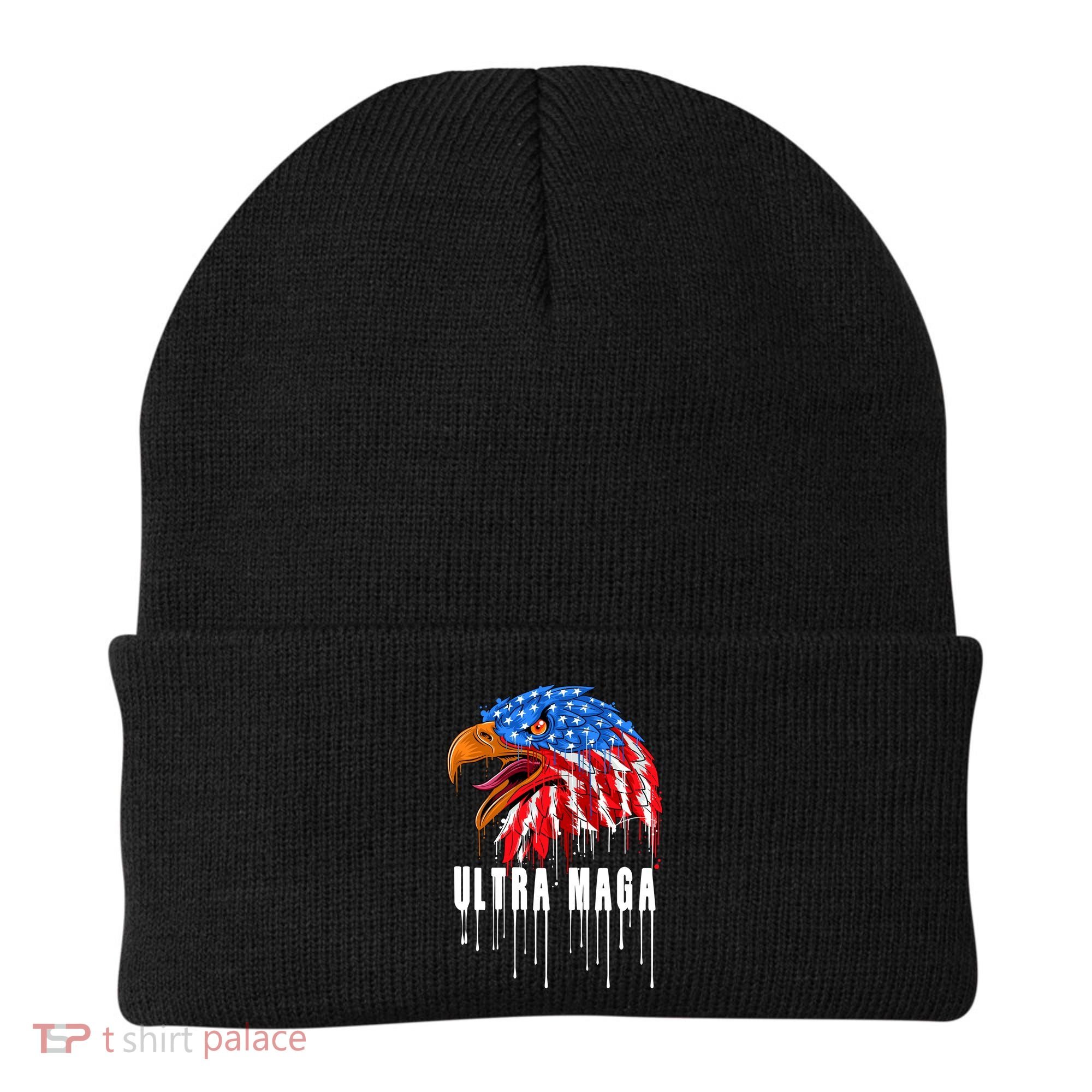 Ultra MAGA Bald Eagle Bloody Splatter Trump 2024 Anti Biden Beanie