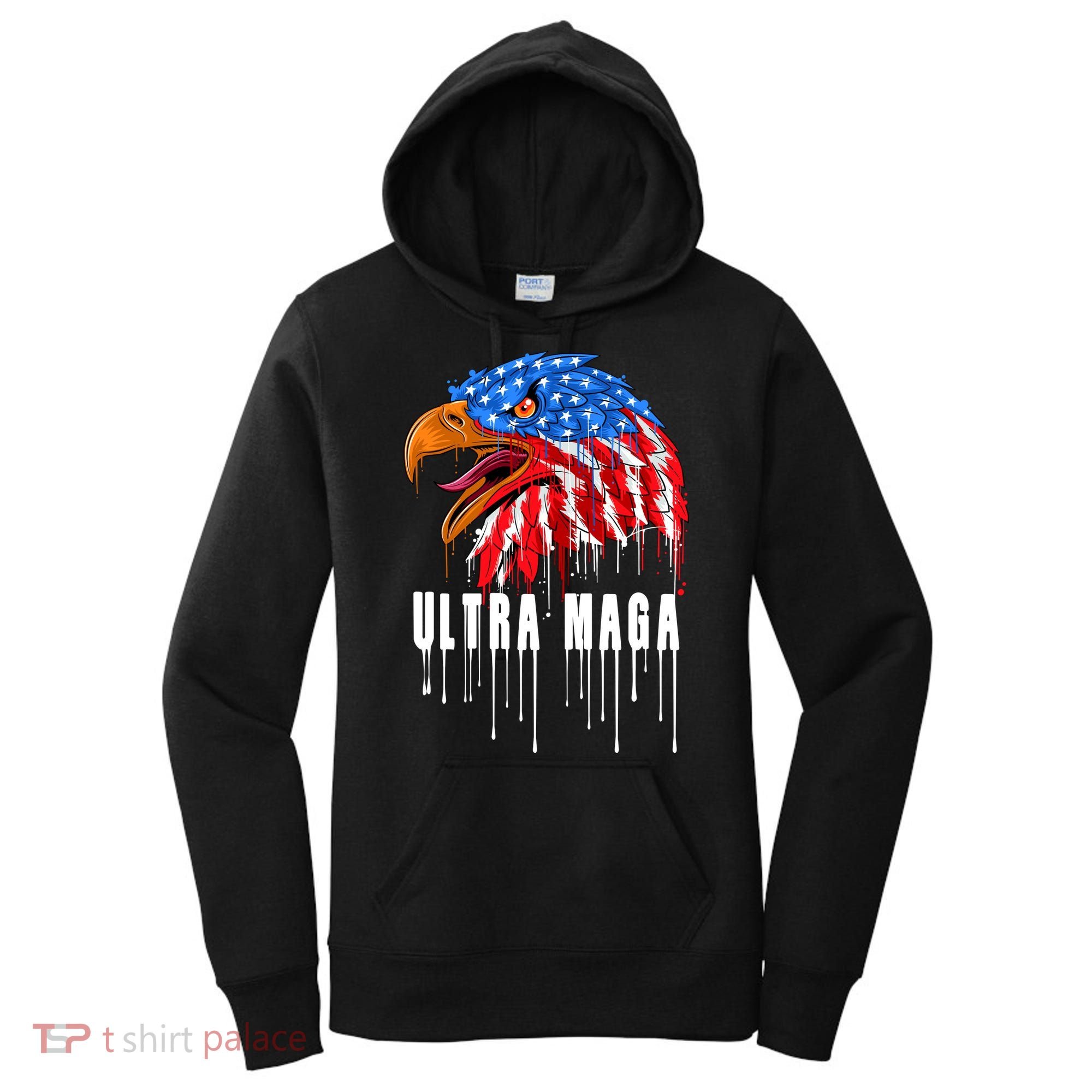 Ultra MAGA Bald Eagle Bloody Splatter Trump 2024 Anti Biden Women's Hoodie