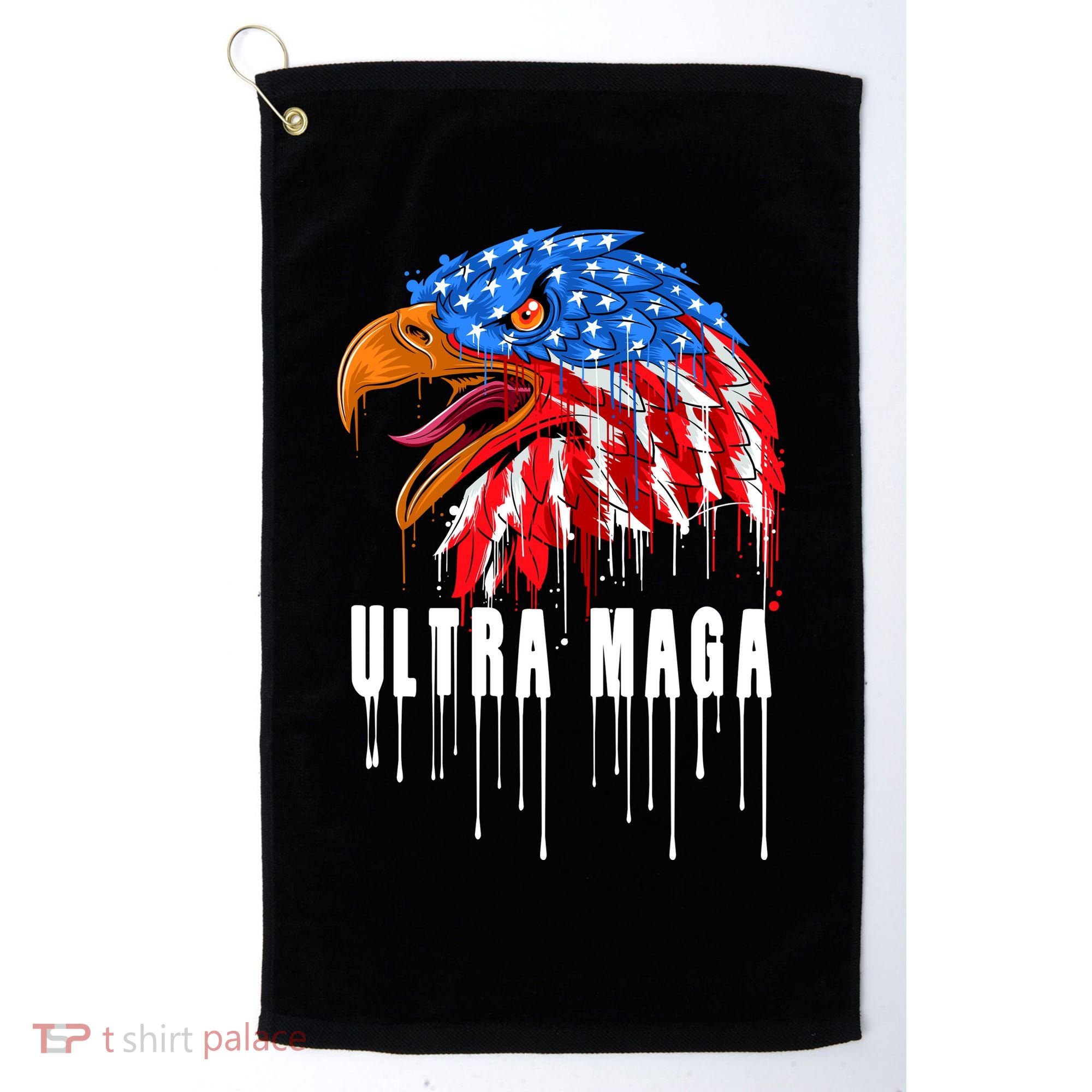 Ultra MAGA Bald Eagle Bloody Splatter Trump 2024 Anti Biden Golf Towel