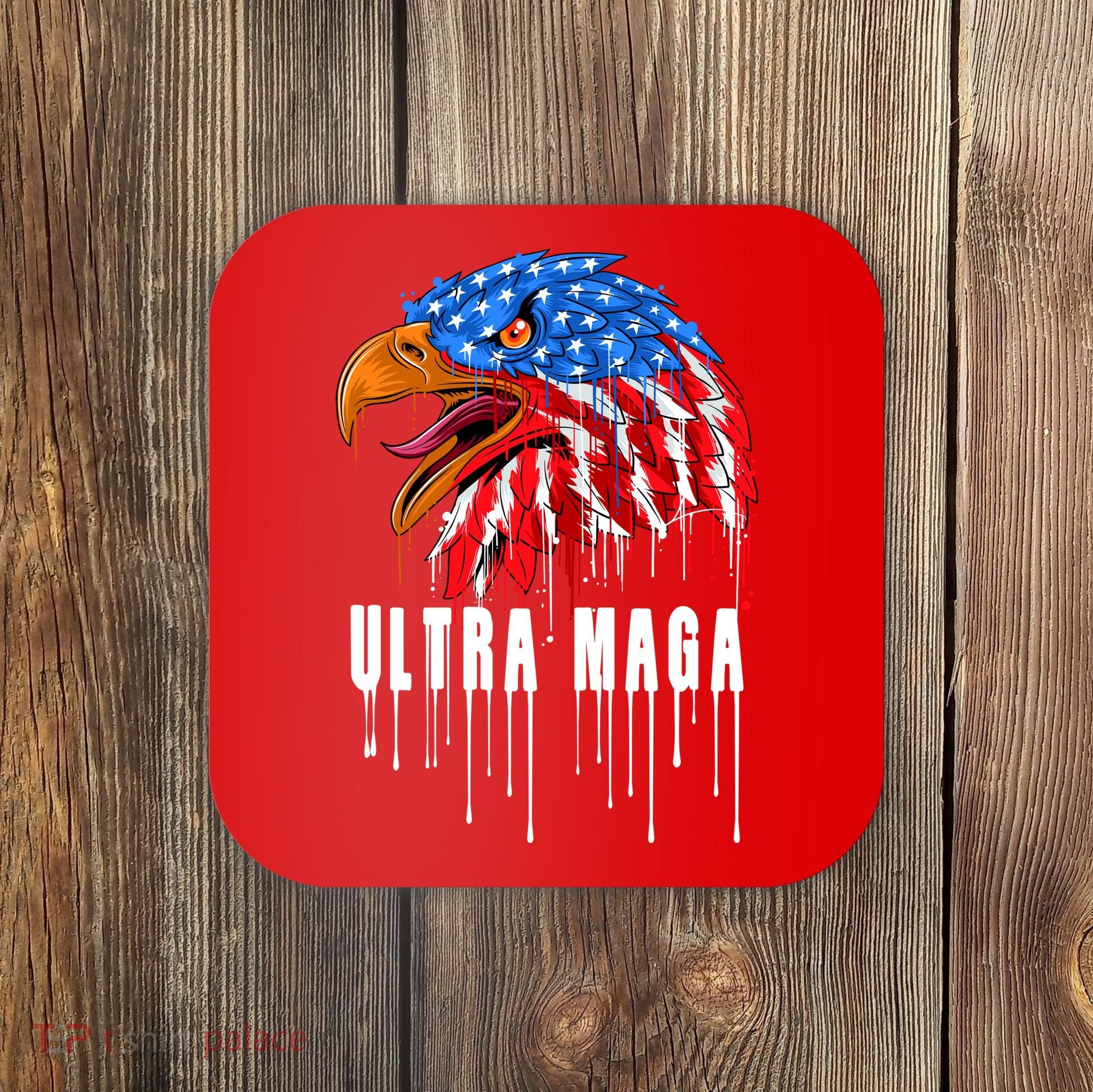 Ultra MAGA Bald Eagle Bloody Splatter Trump 2024 Anti Biden Coaster