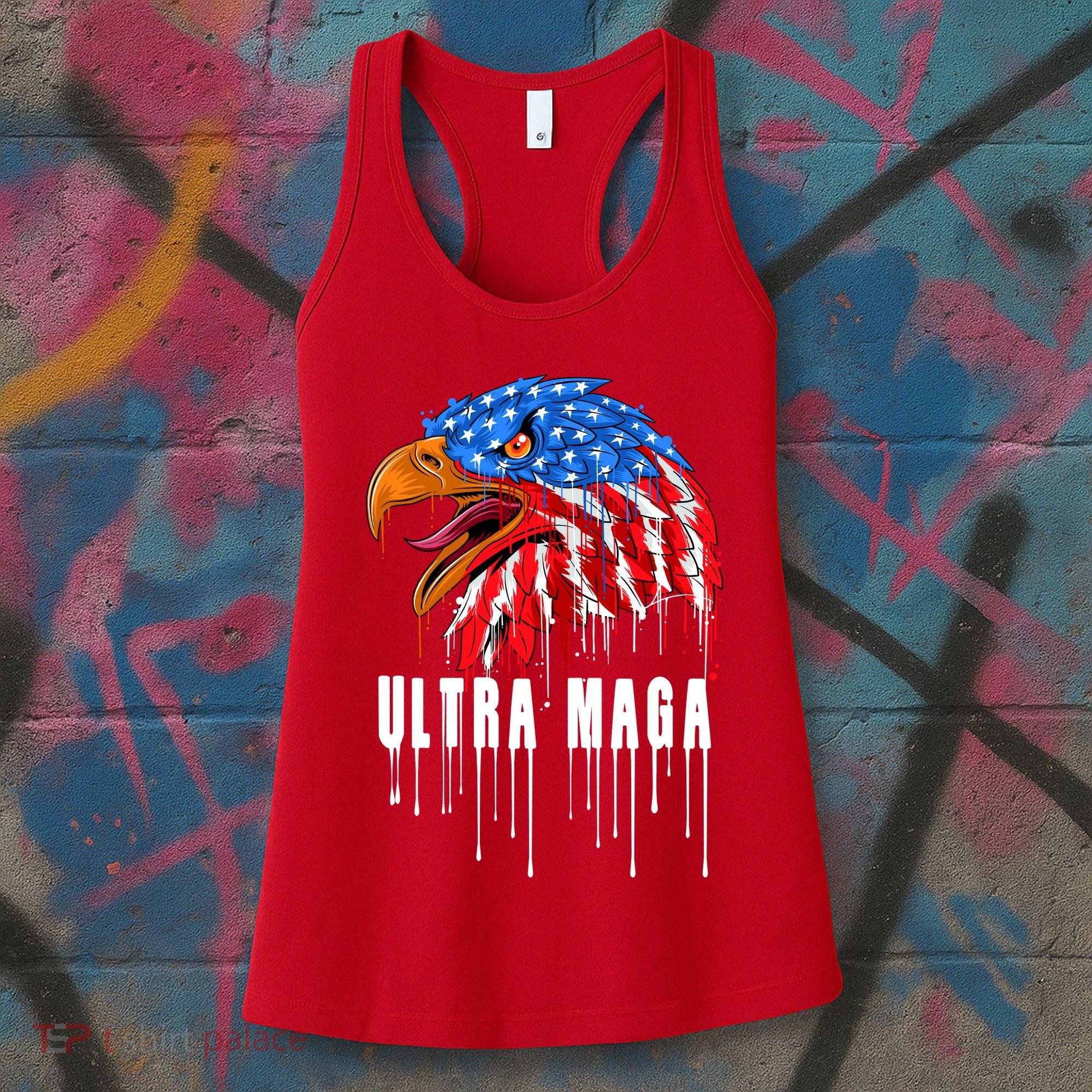 Ultra MAGA Bald Eagle Bloody Splatter Trump 2024 Anti Biden Women's Tank Top