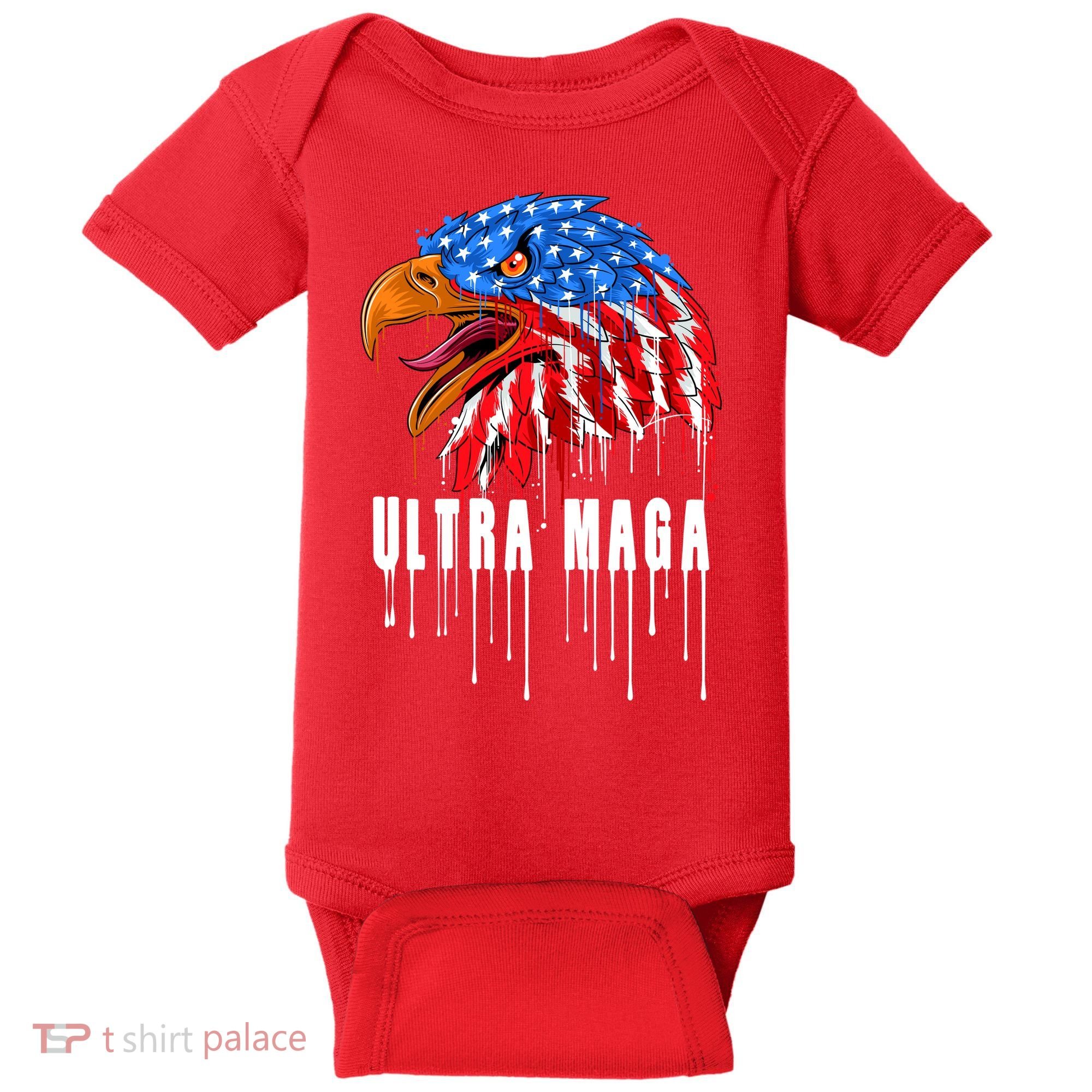 Ultra MAGA Bald Eagle Bloody Splatter Trump 2024 Anti Biden Baby Bodysuit