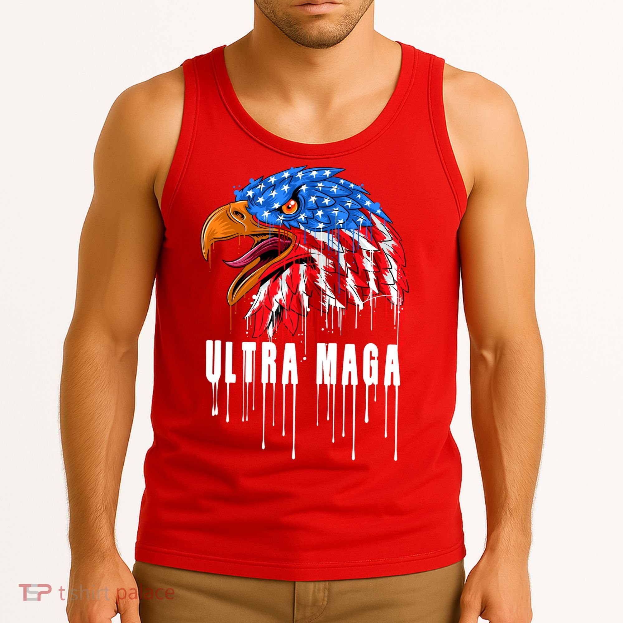 Ultra MAGA Bald Eagle Bloody Splatter Trump 2024 Anti Biden Tank Top