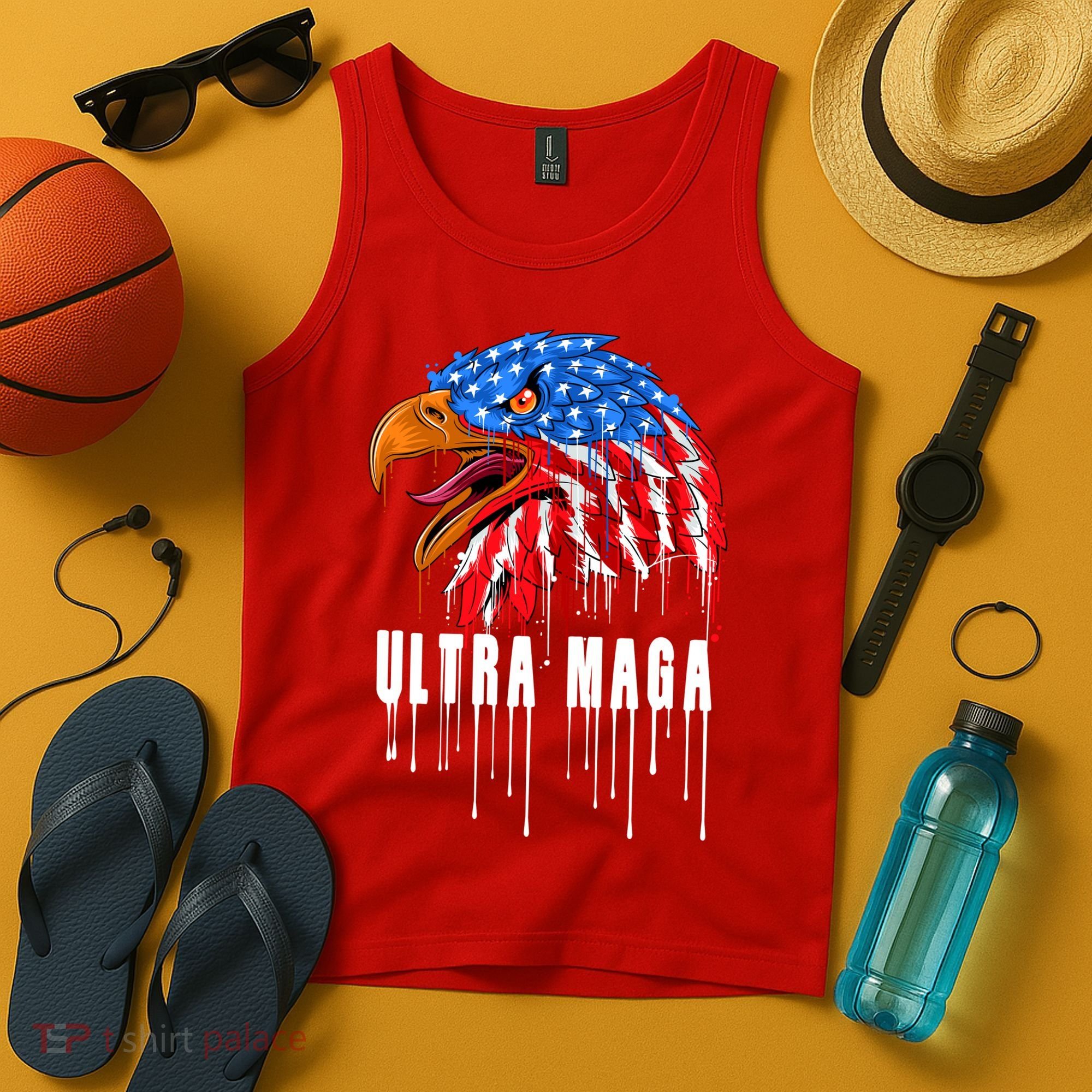 Ultra MAGA Bald Eagle Bloody Splatter Trump 2024 Anti Biden Tank Top