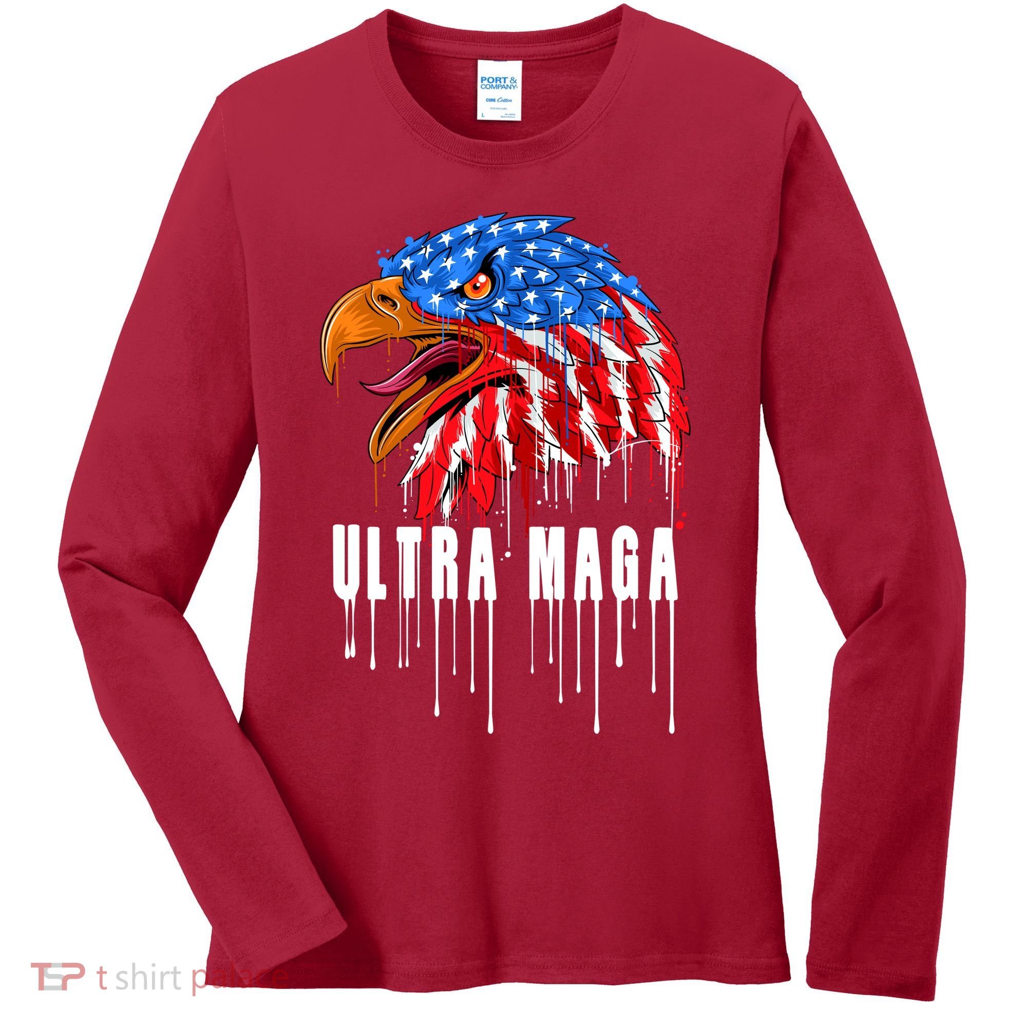 Ultra MAGA Bald Eagle Bloody Splatter Trump 2024 Anti Biden Women's Long Sleeve Shirt