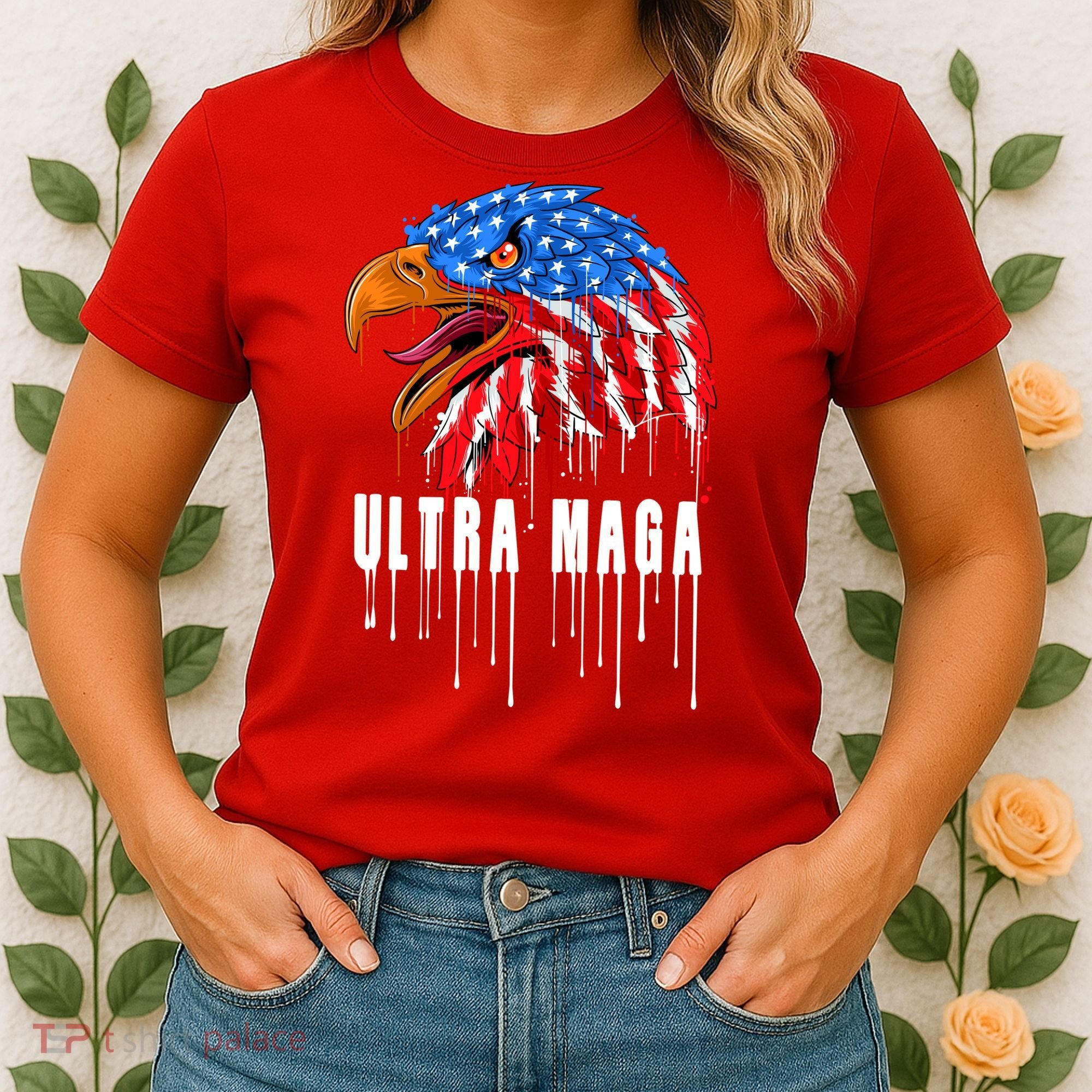 Ultra MAGA Bald Eagle Bloody Splatter Trump 2024 Anti Biden Women's T-Shirt