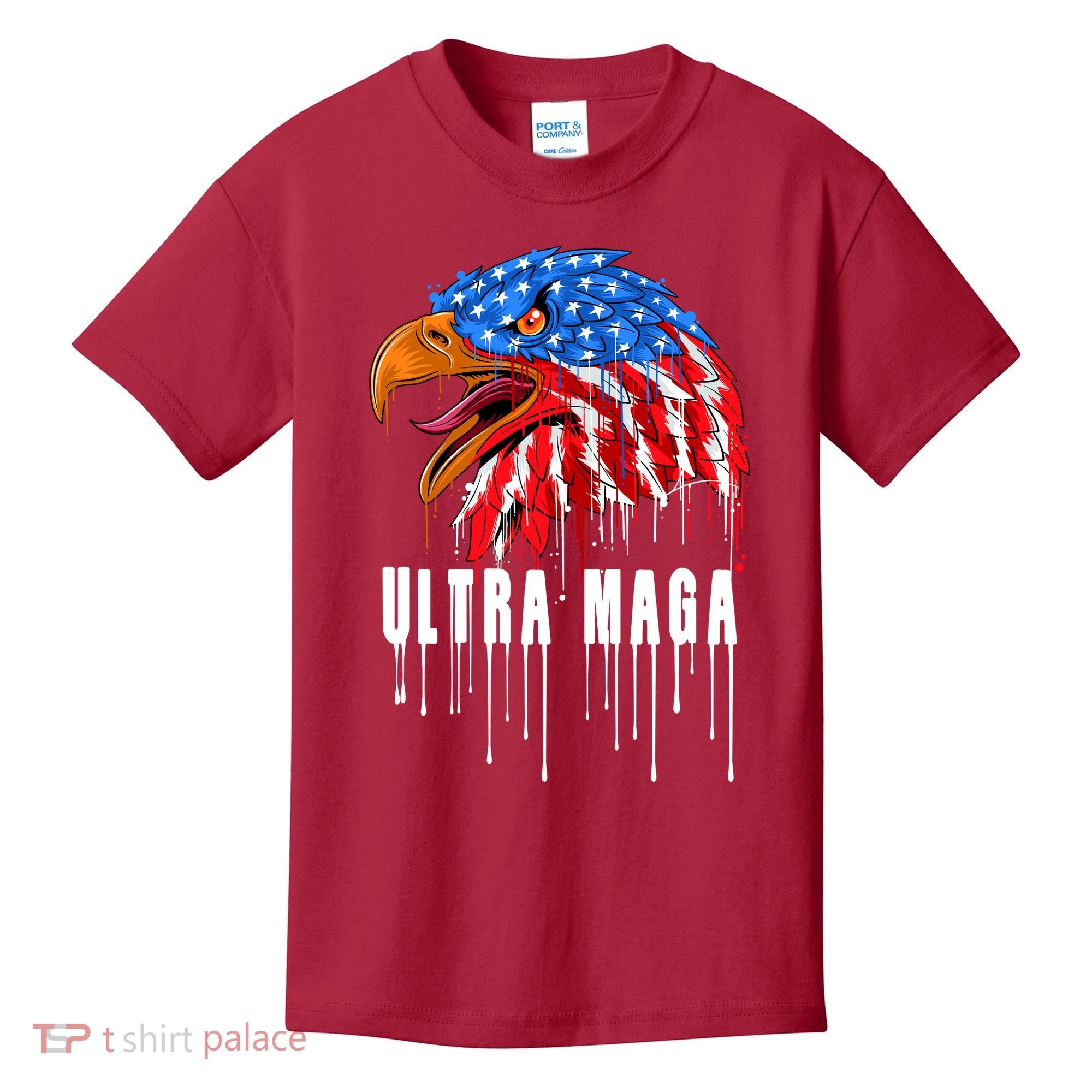 Ultra MAGA Bald Eagle Bloody Splatter Trump 2024 Anti Biden Kids T-Shirt