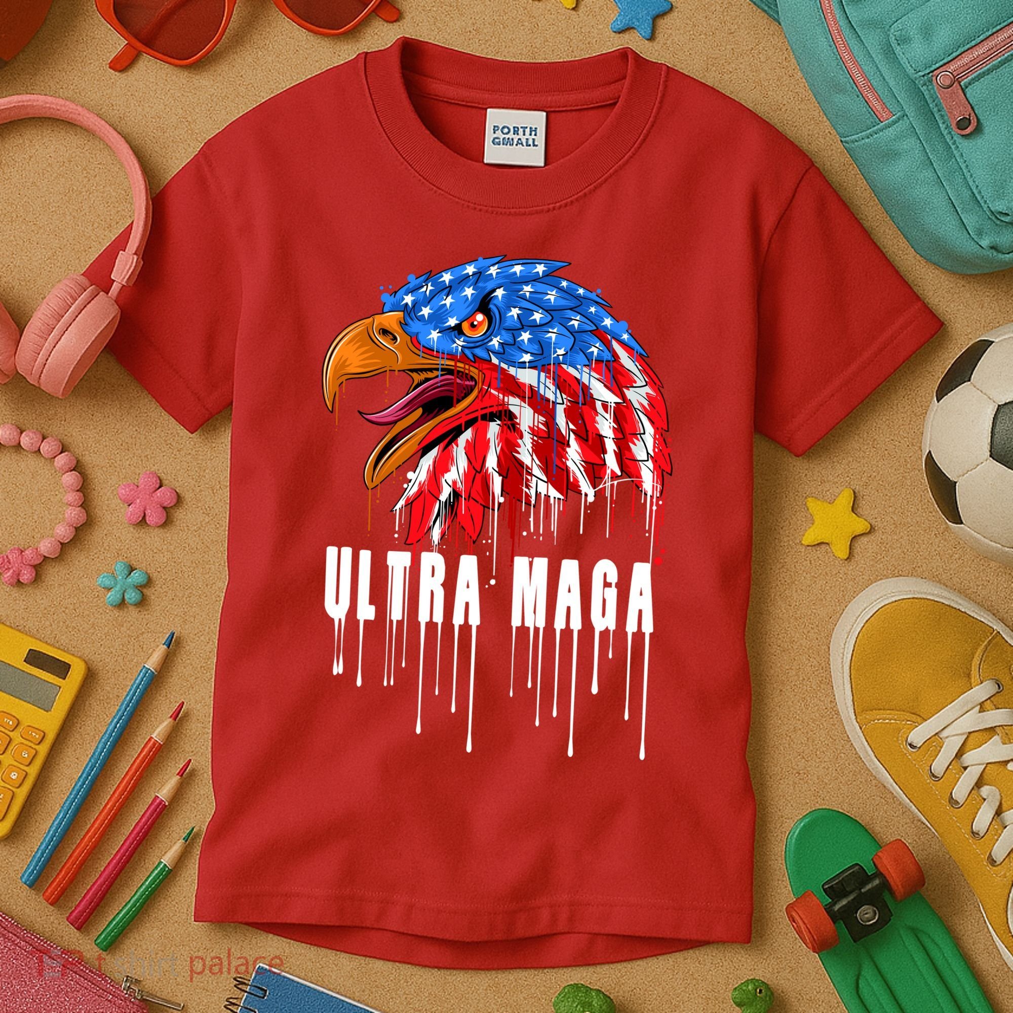 Ultra MAGA Bald Eagle Bloody Splatter Trump 2024 Anti Biden Kids T-Shirt